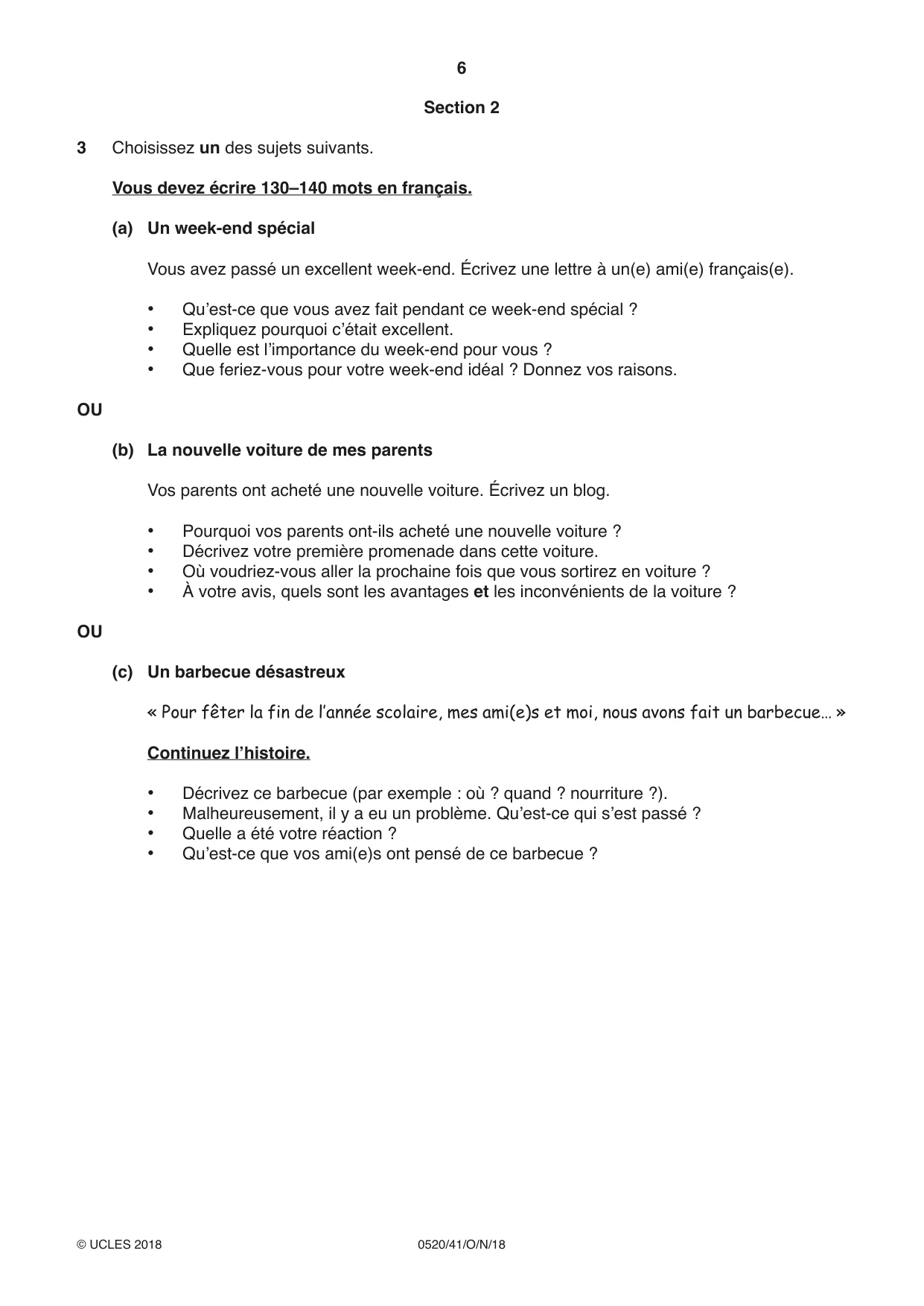Cambridge IGCSE French - Foreign Language 0520 2018 Oct/Nov Paper 4 · Variant 1 question paper, page 6 of 8