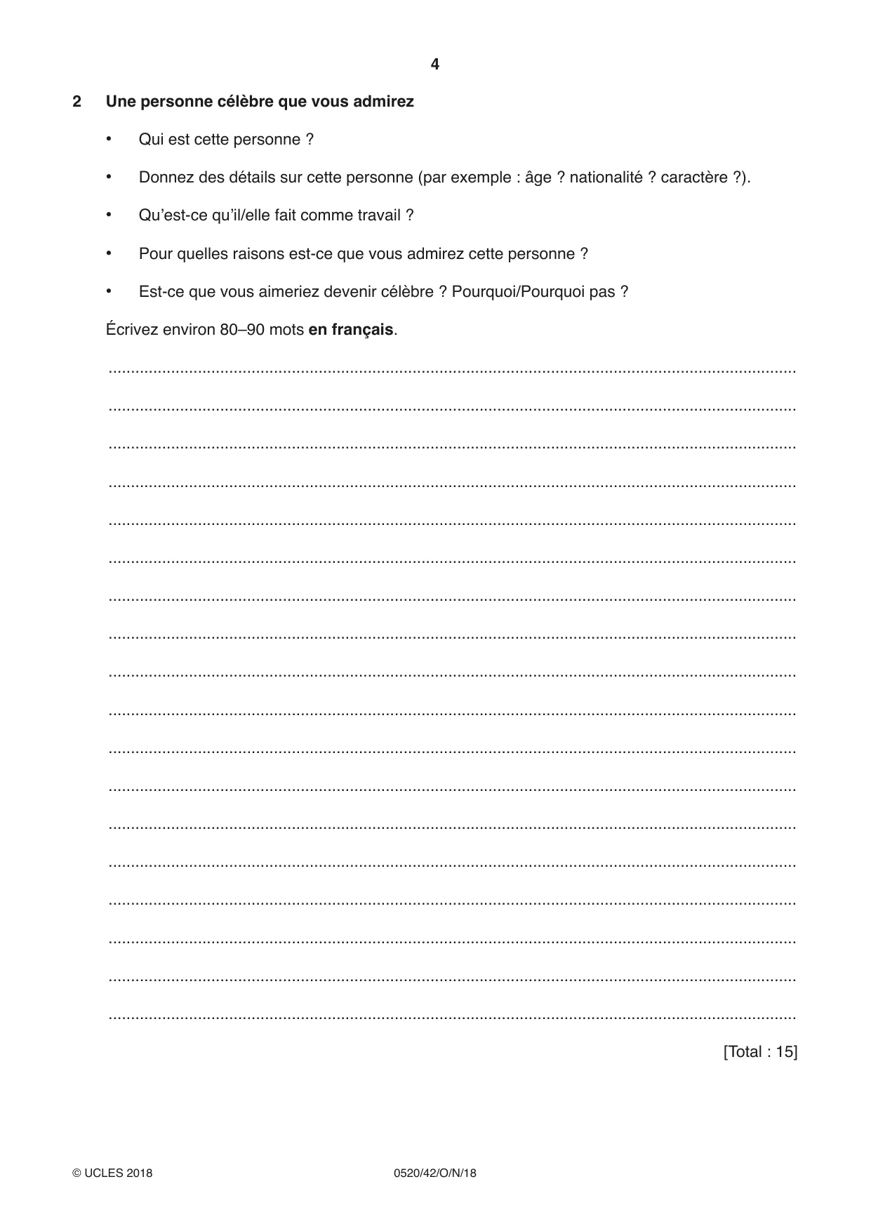 Cambridge IGCSE French - Foreign Language 0520 2018 Oct/Nov Paper 4 · Variant 2 question paper, page 4 of 8