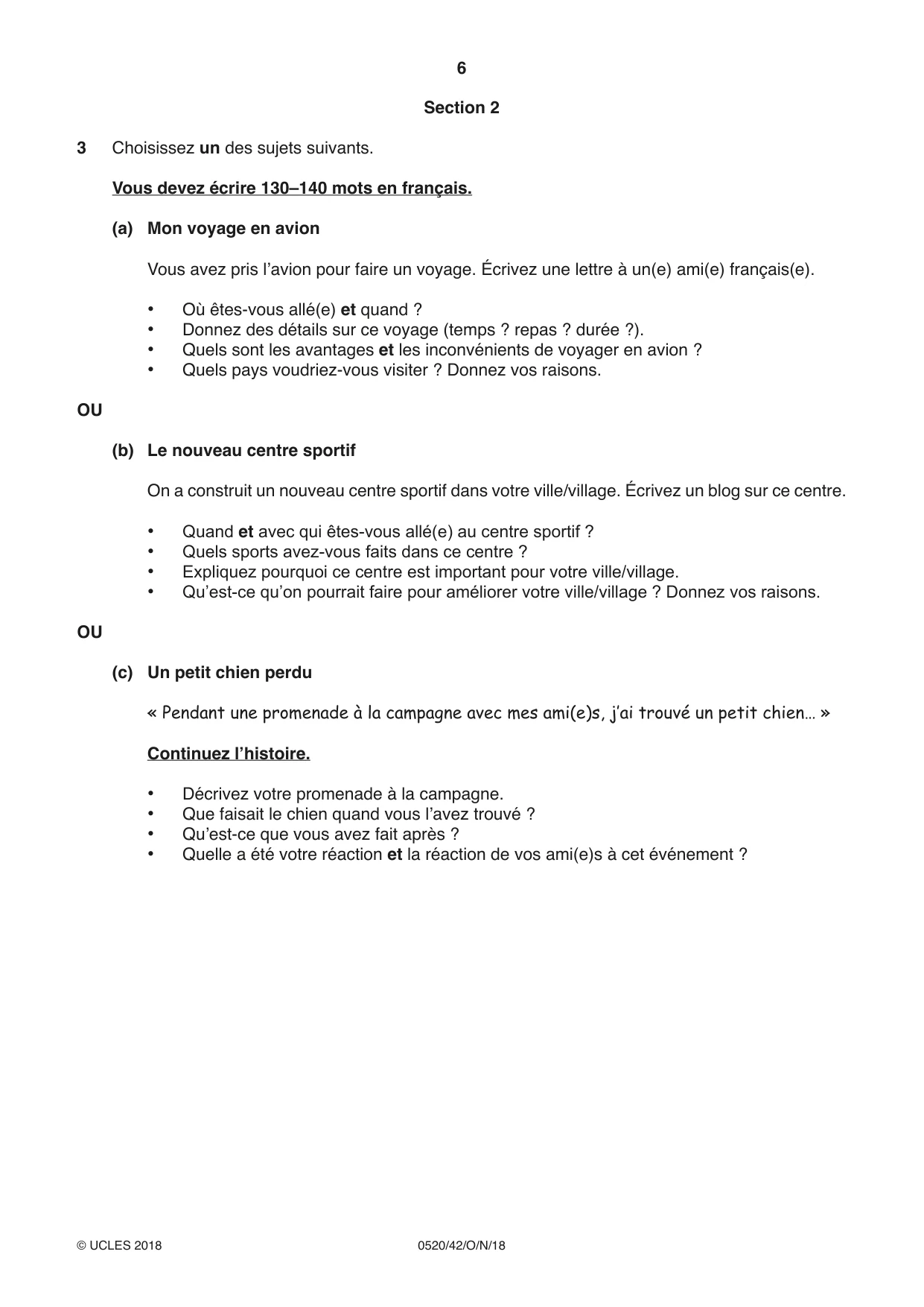 Cambridge IGCSE French - Foreign Language 0520 2018 Oct/Nov Paper 4 · Variant 2 question paper, page 6 of 8