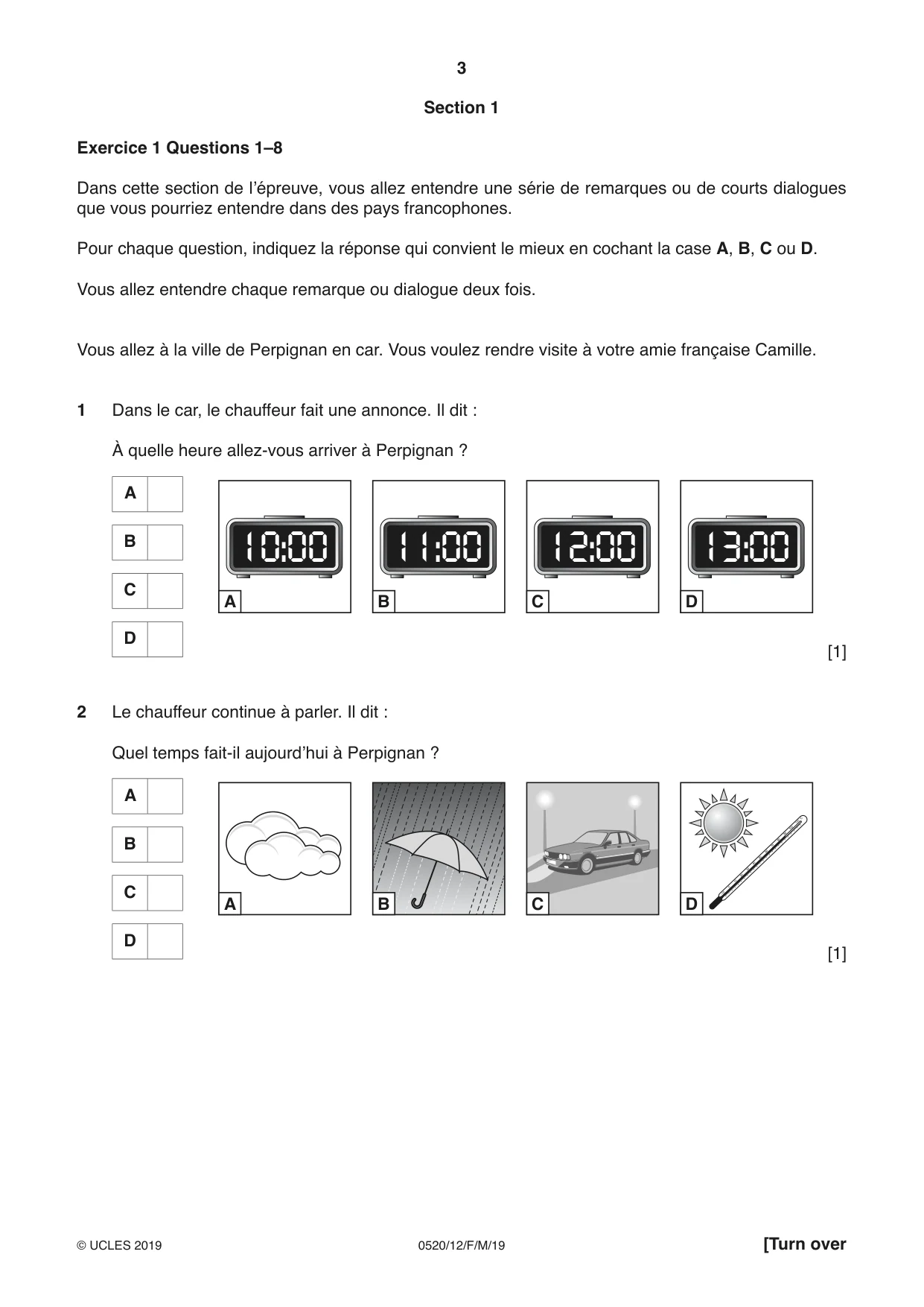 Cambridge IGCSE French - Foreign Language 0520 2019 Feb/March Paper 1 · Variant 2 question paper, page 3 of 12