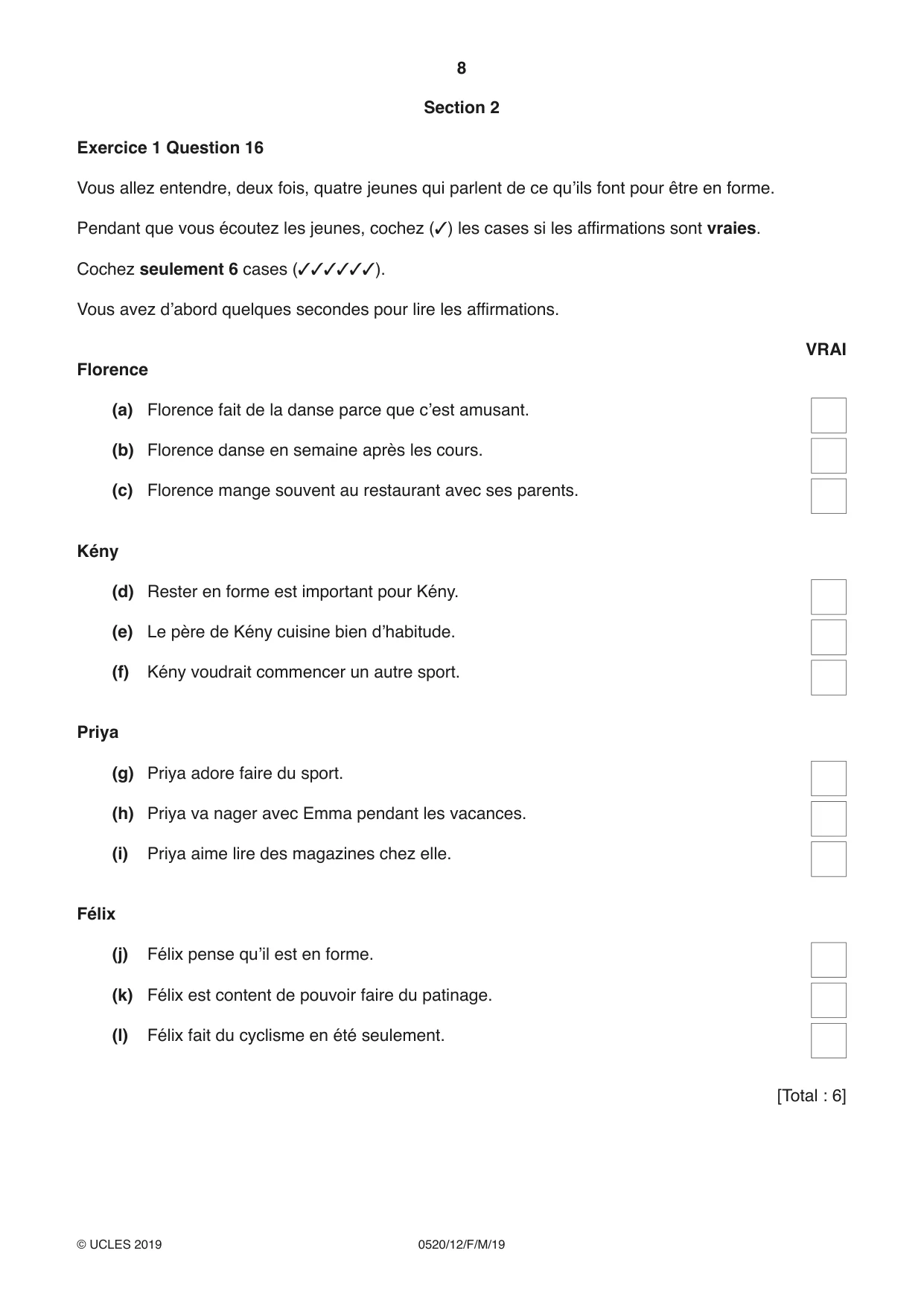 Cambridge IGCSE French - Foreign Language 0520 2019 Feb/March Paper 1 · Variant 2 question paper, page 8 of 12