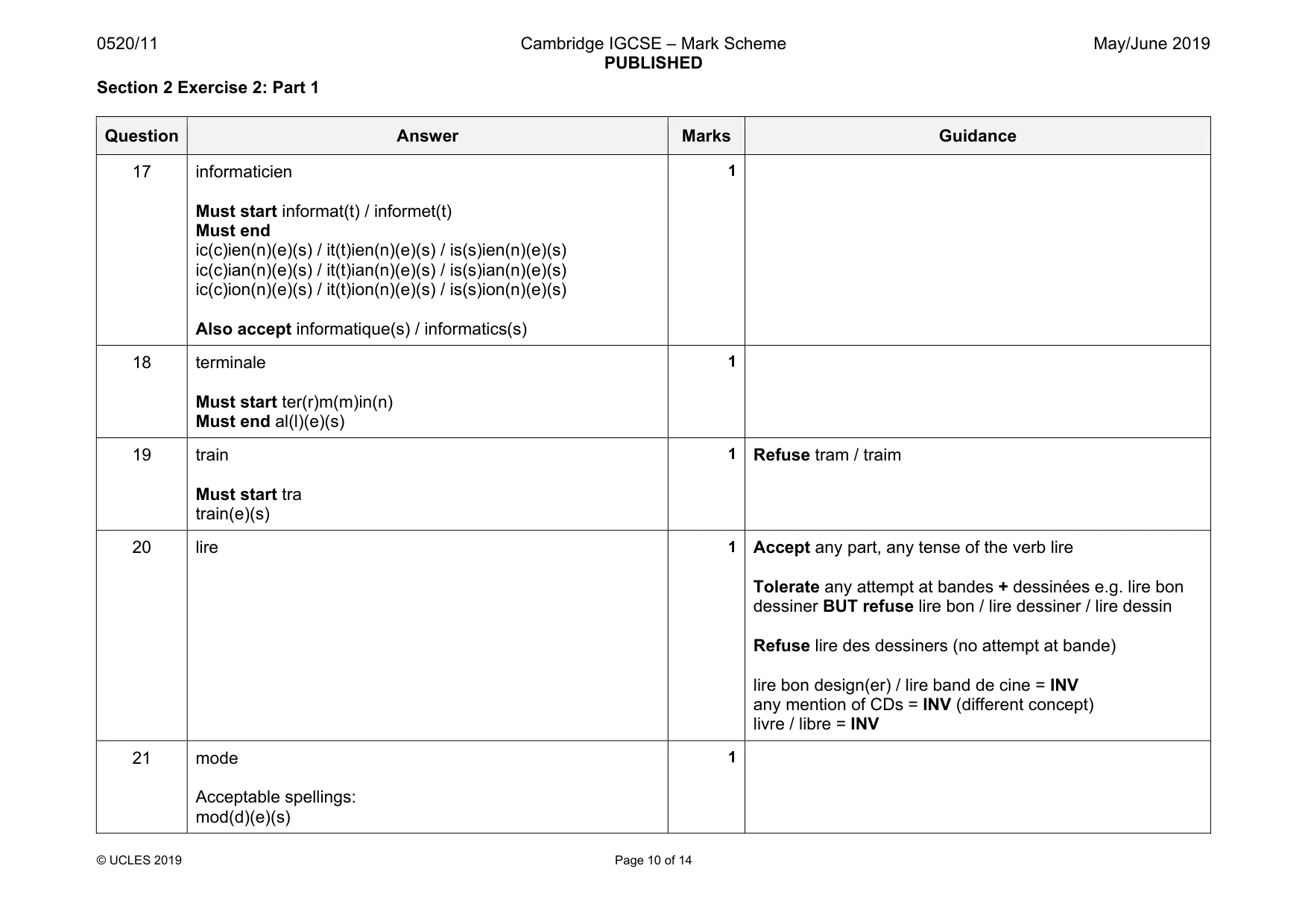 Mark scheme, page 10 of 14