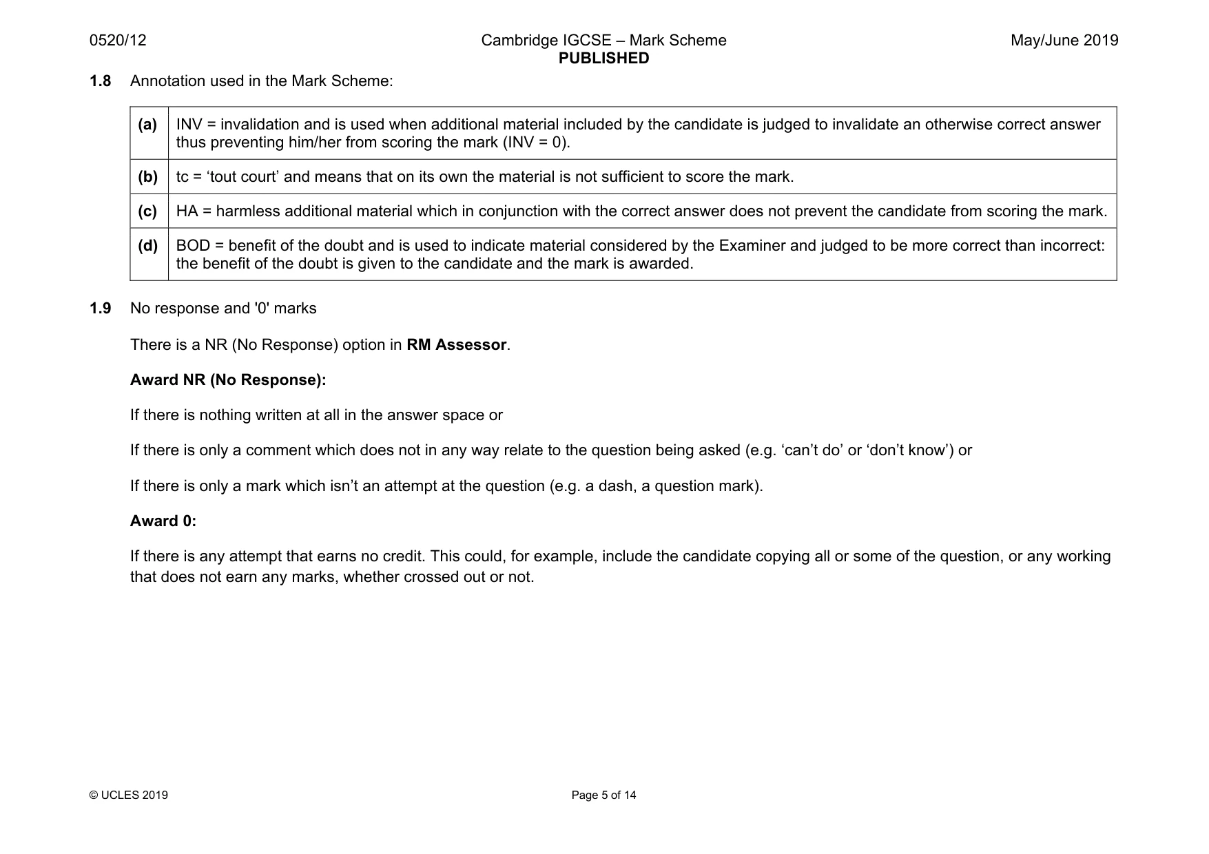Mark scheme, page 5 of 14