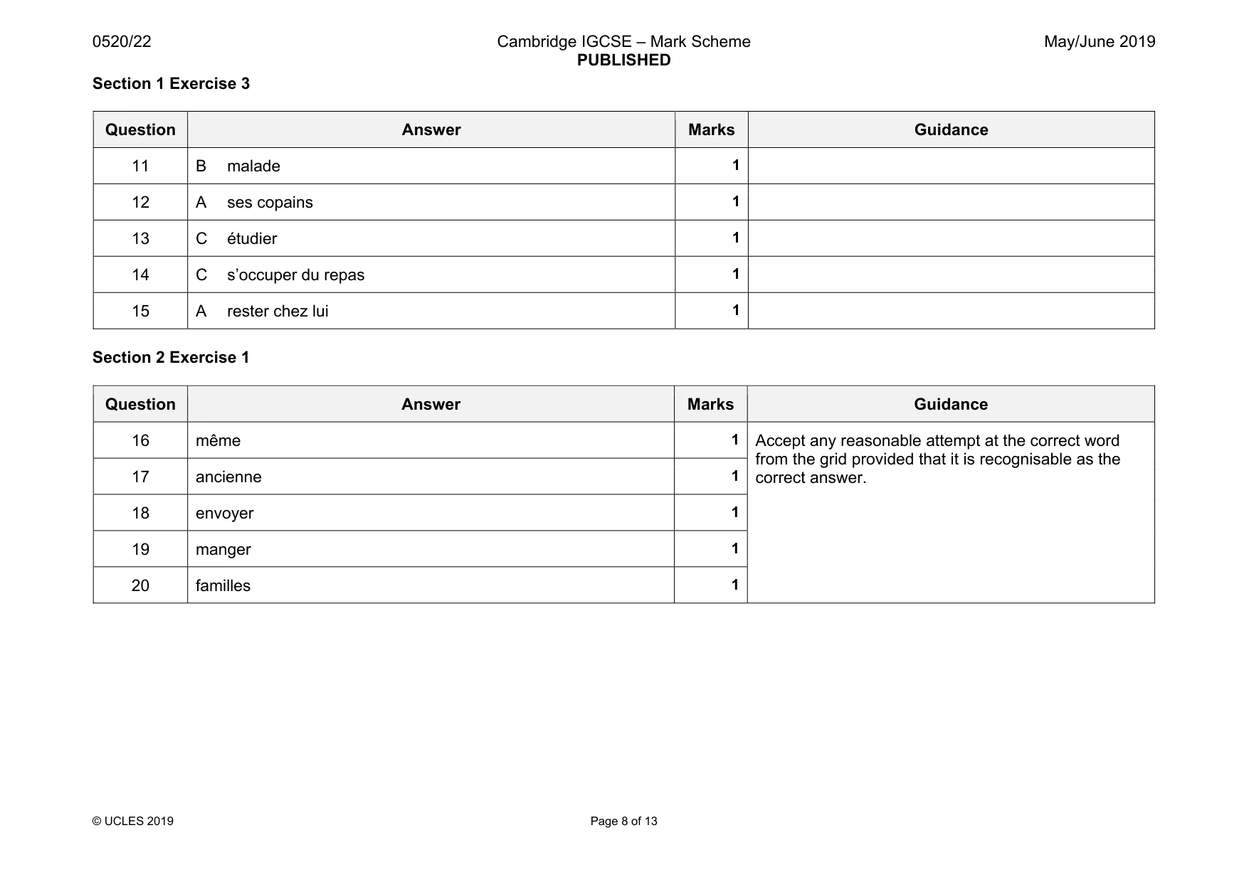Mark scheme, page 8 of 13