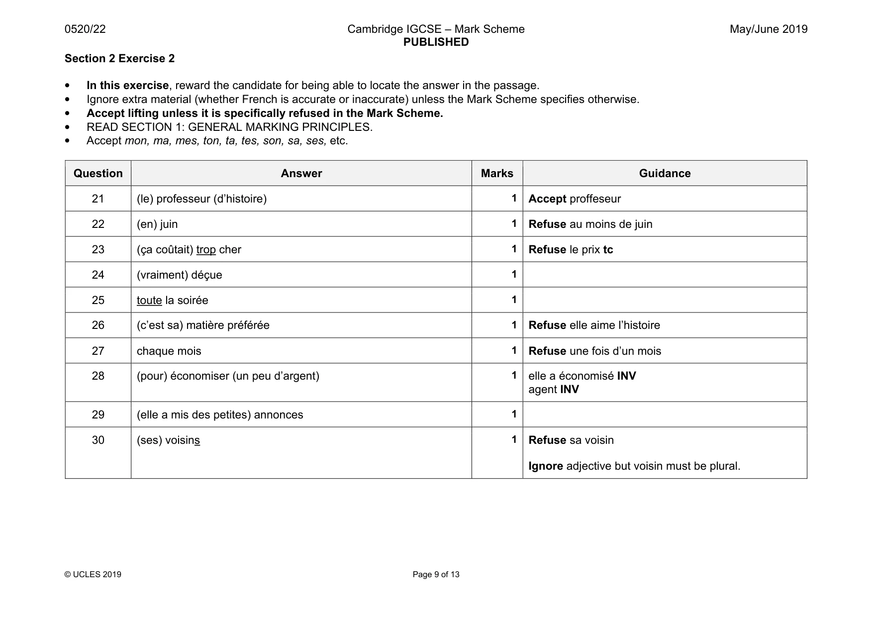 Mark scheme, page 9 of 13