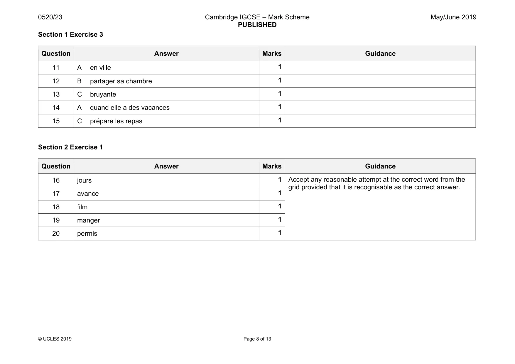 Mark scheme, page 8 of 13