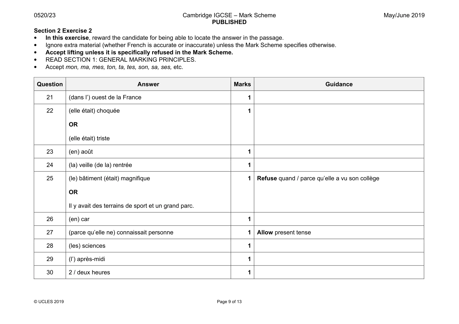 Mark scheme, page 9 of 13