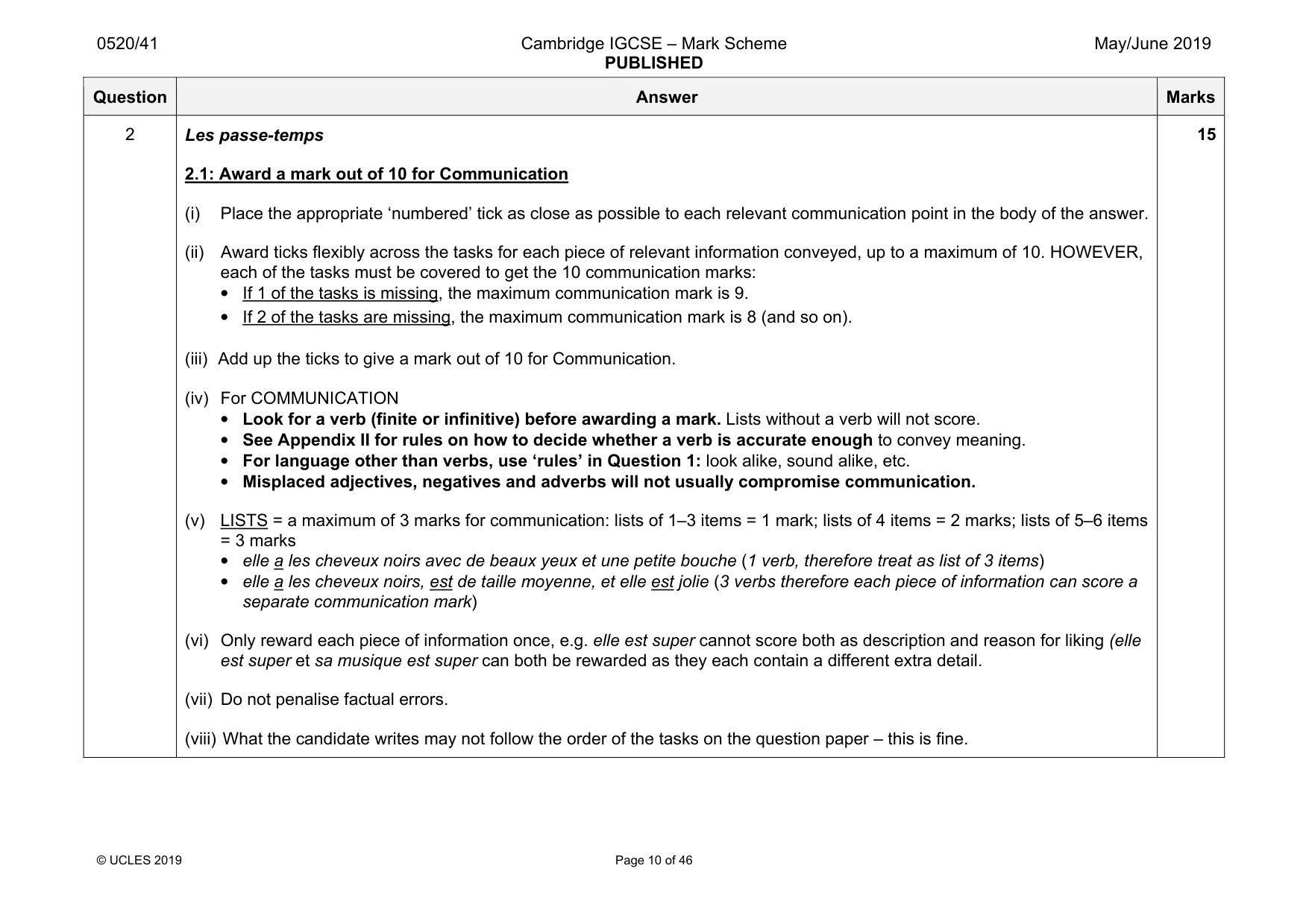 Mark scheme, page 10 of 46
