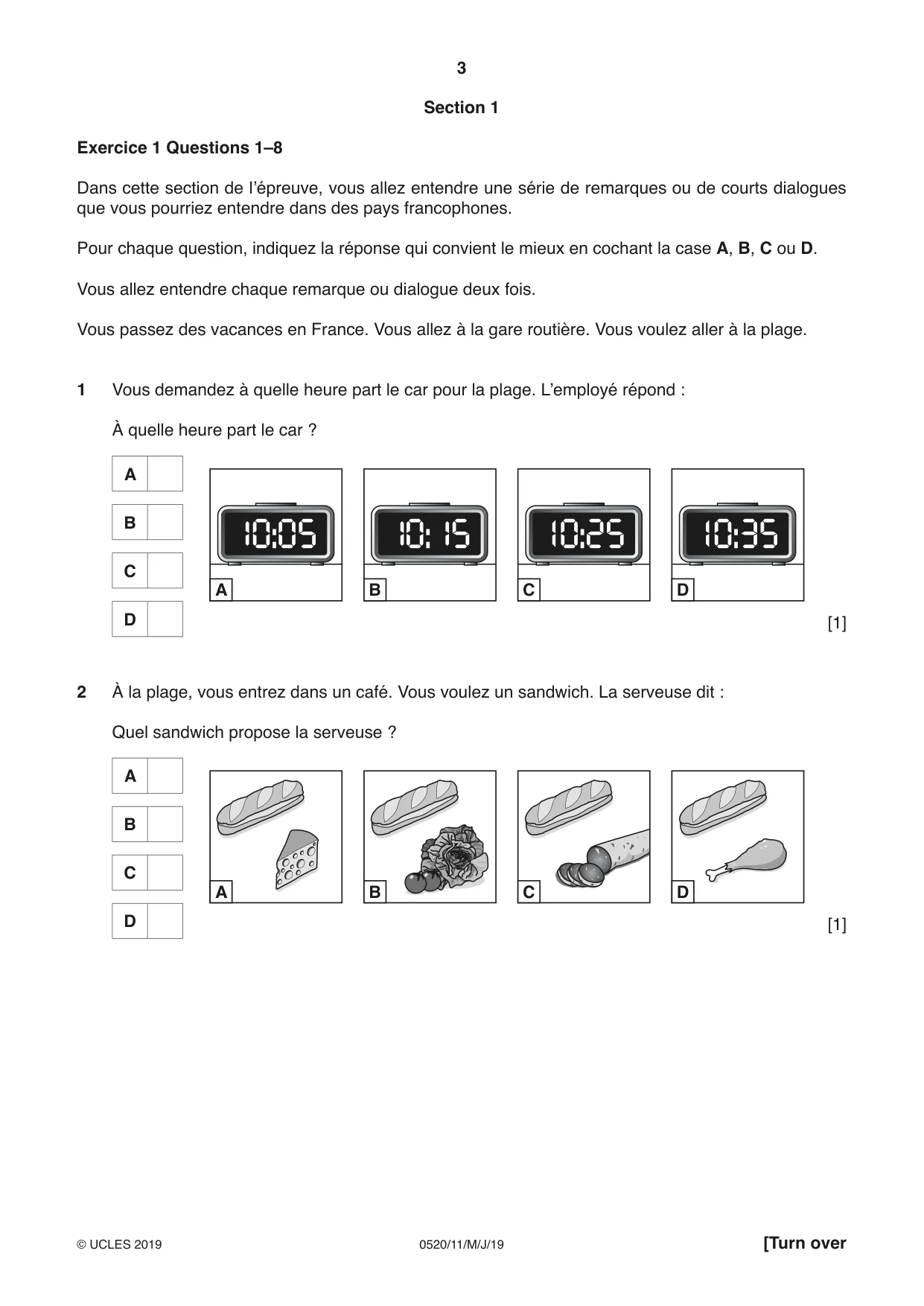 Cambridge IGCSE French - Foreign Language 0520 2019 May/June Paper 1 · Variant 1 question paper, page 3 of 12