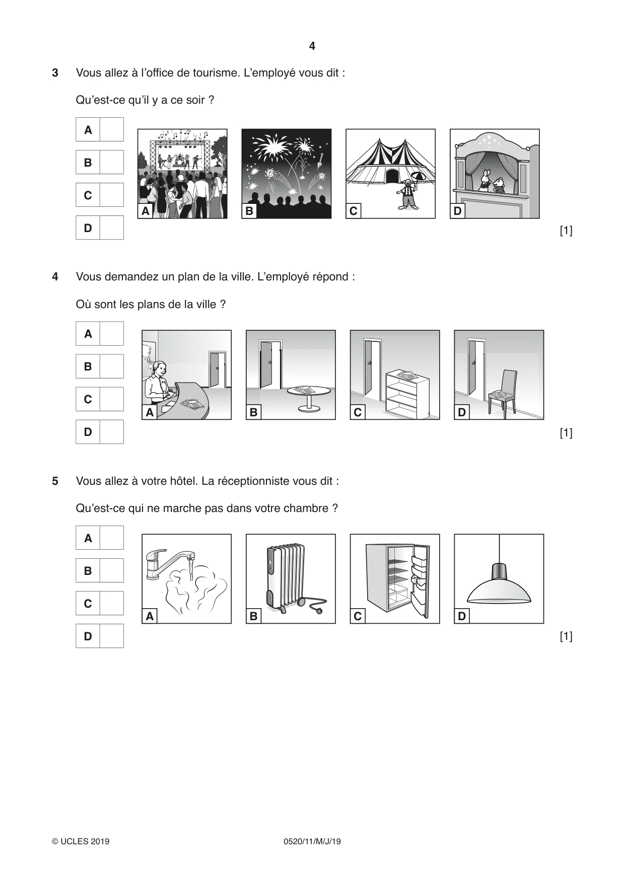 Cambridge IGCSE French - Foreign Language 0520 2019 May/June Paper 1 · Variant 1 question paper, page 4 of 12