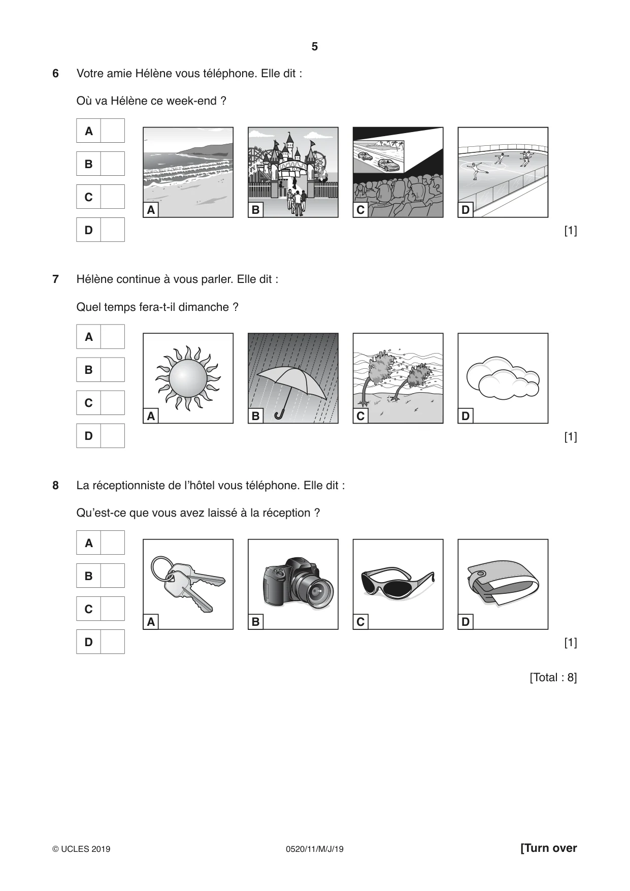Cambridge IGCSE French - Foreign Language 0520 2019 May/June Paper 1 · Variant 1 question paper, page 5 of 12