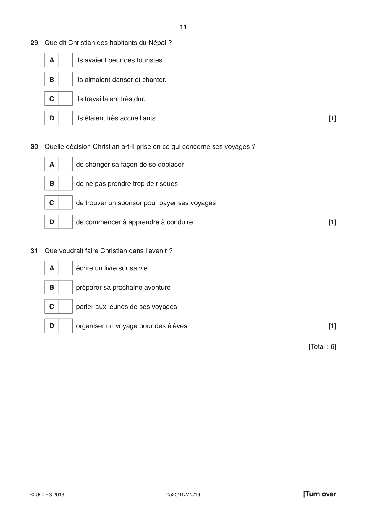 Cambridge IGCSE French - Foreign Language 0520 2019 May/June Paper 1 · Variant 1 question paper, page 11 of 12