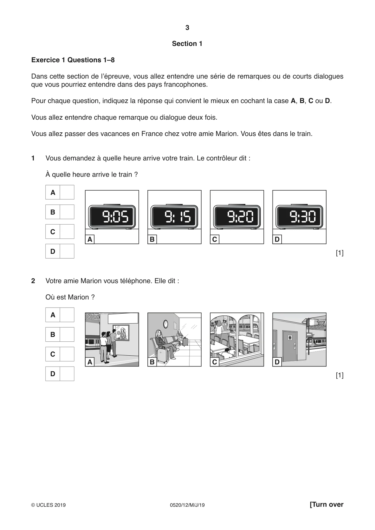 Cambridge IGCSE French - Foreign Language 0520 2019 May/June Paper 1 · Variant 2 question paper, page 3 of 12