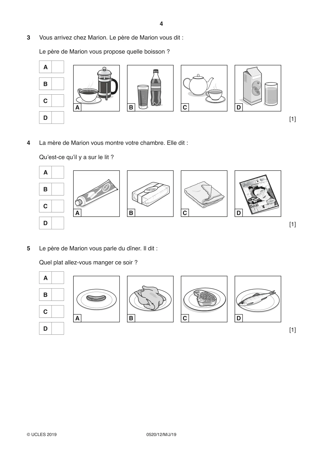 Cambridge IGCSE French - Foreign Language 0520 2019 May/June Paper 1 · Variant 2 question paper, page 4 of 12