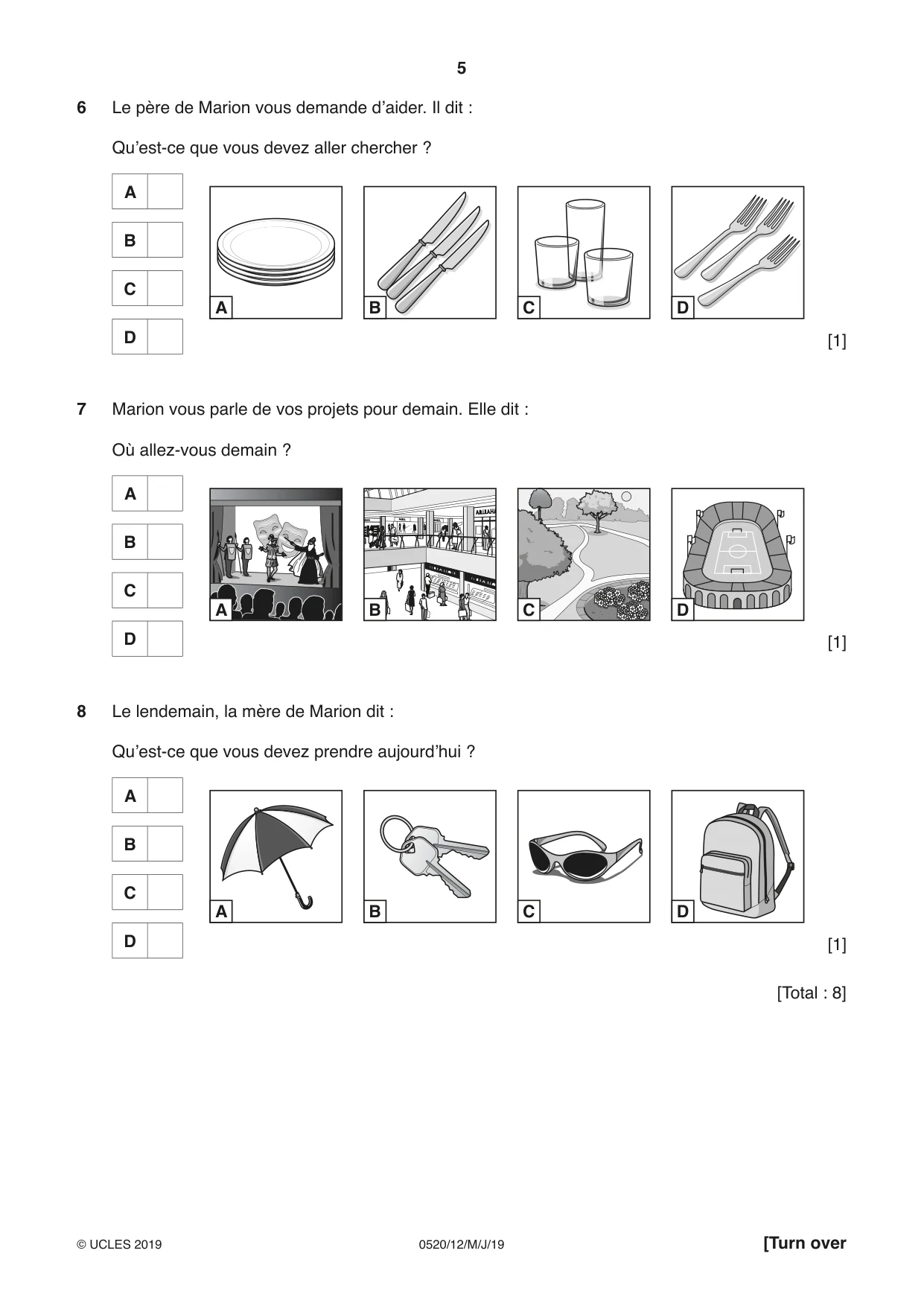 Cambridge IGCSE French - Foreign Language 0520 2019 May/June Paper 1 · Variant 2 question paper, page 5 of 12