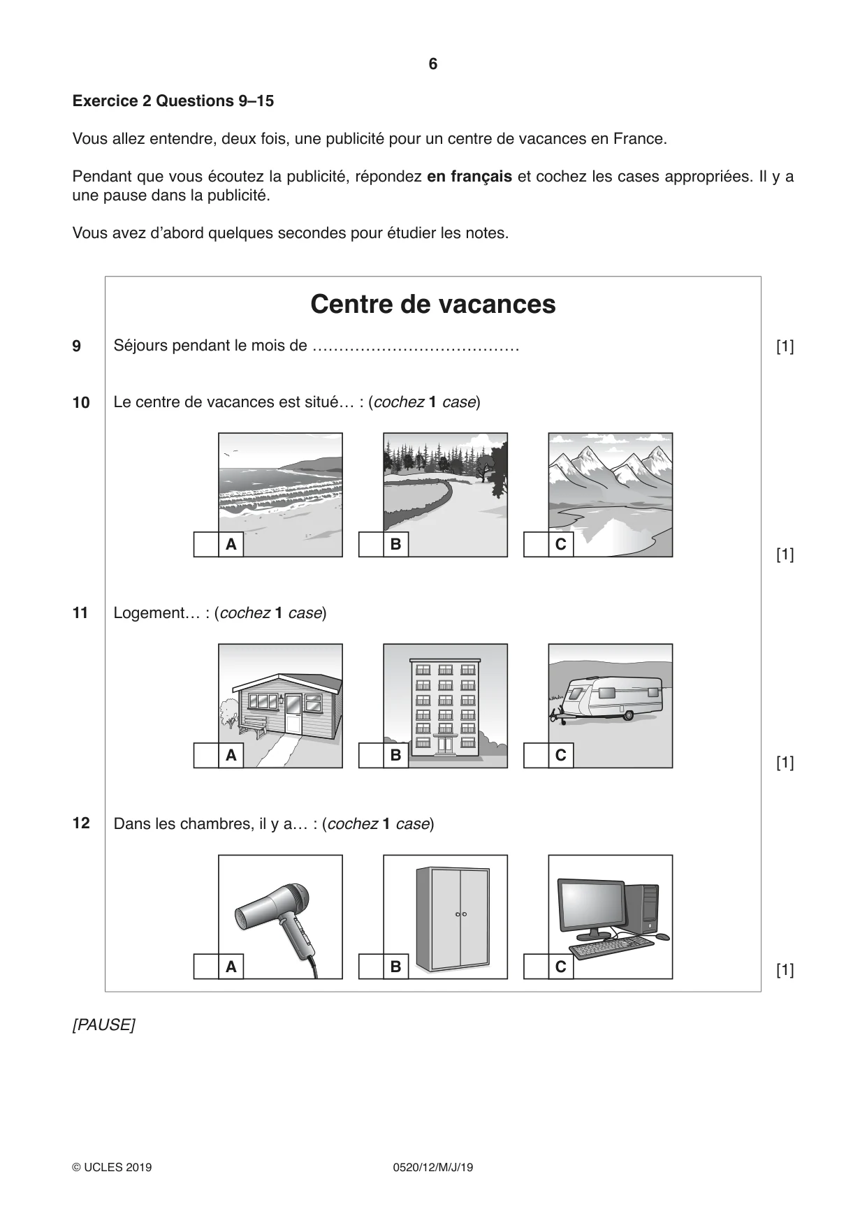 Cambridge IGCSE French - Foreign Language 0520 2019 May/June Paper 1 · Variant 2 question paper, page 6 of 12