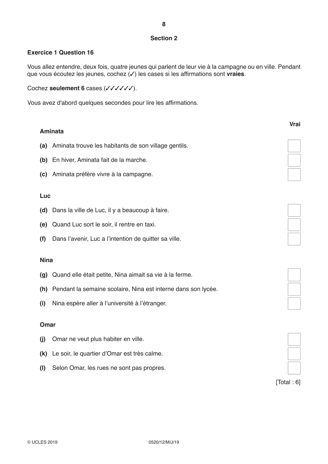 Cambridge IGCSE French - Foreign Language 0520 2019 May/June Paper 1 · Variant 2 question paper, page 8 of 12