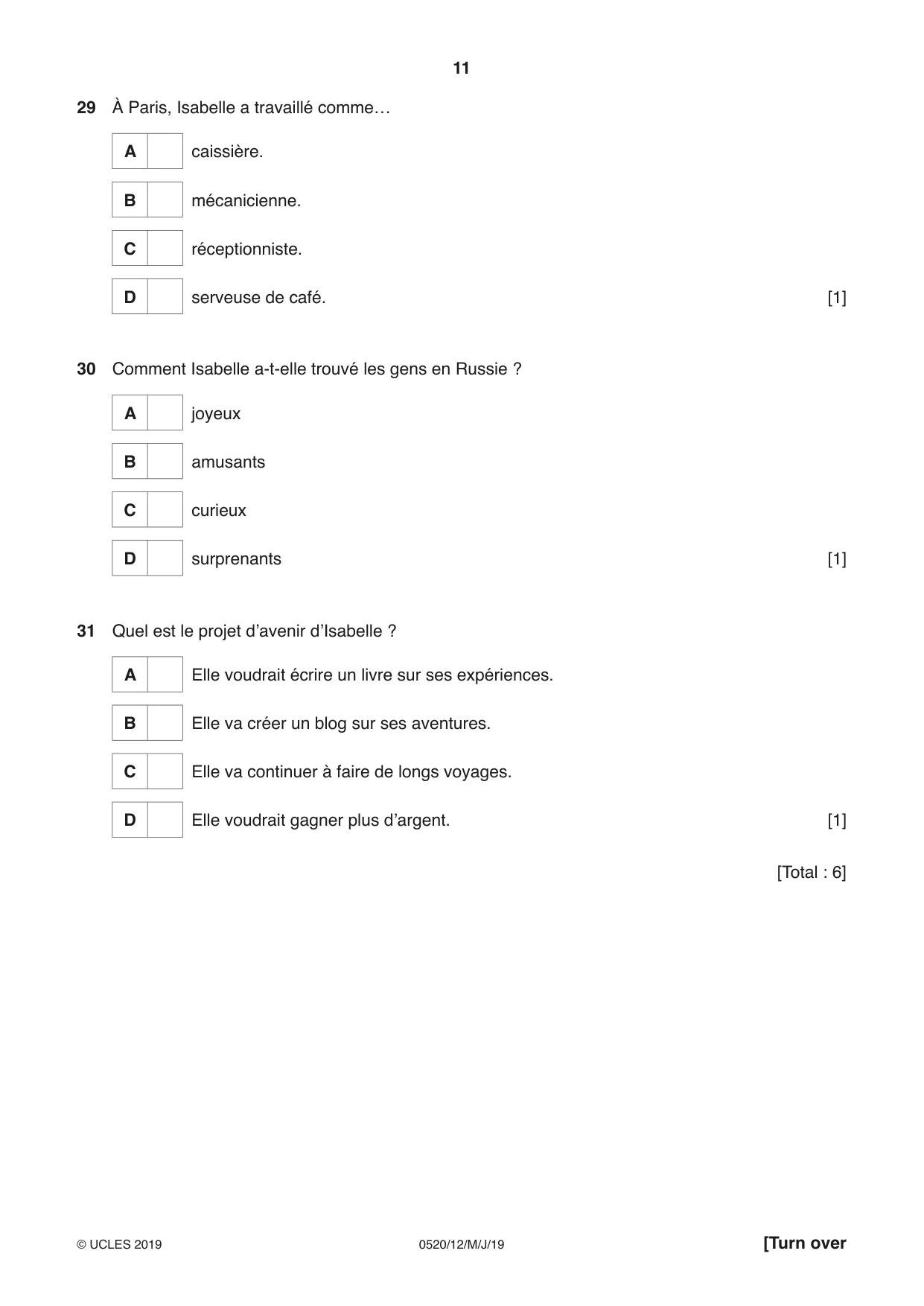 Cambridge IGCSE French - Foreign Language 0520 2019 May/June Paper 1 · Variant 2 question paper, page 11 of 12