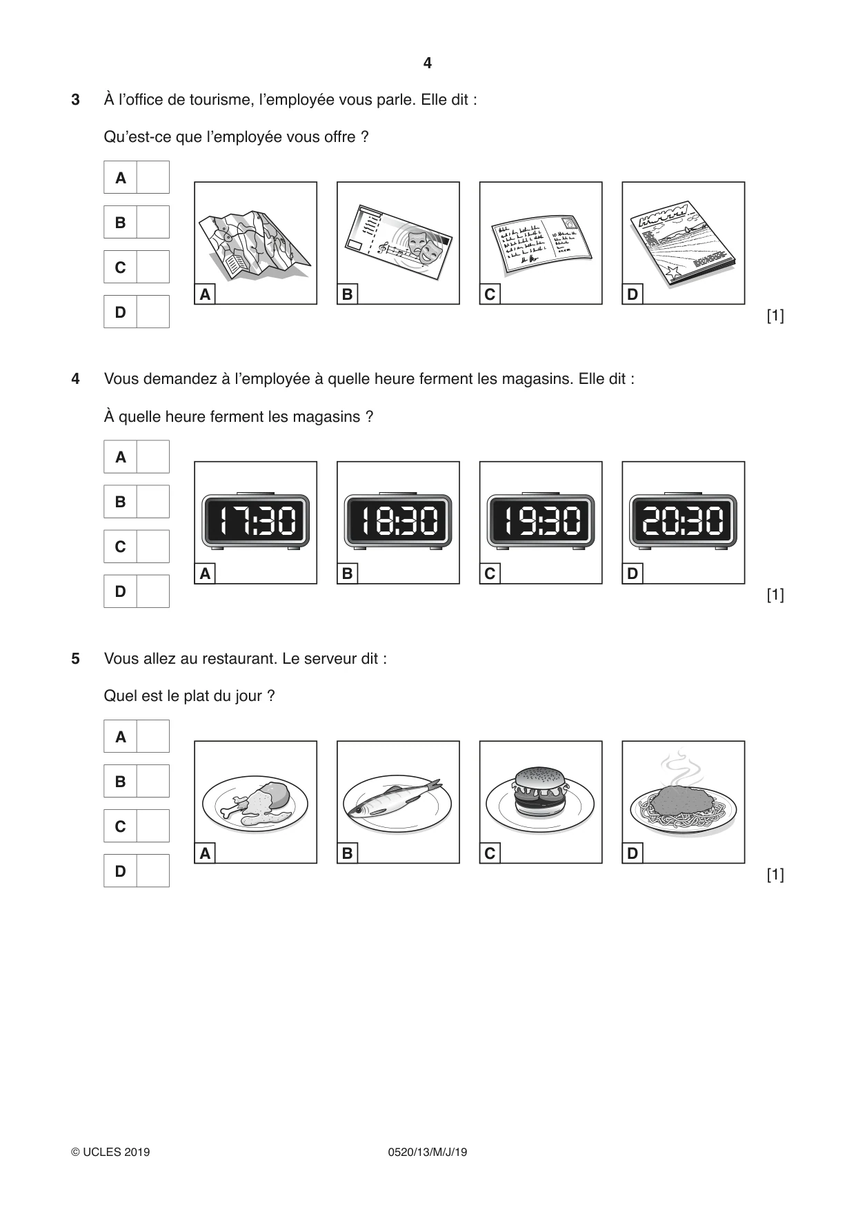 Cambridge IGCSE French - Foreign Language 0520 2019 May/June Paper 1 · Variant 3 question paper, page 4 of 12