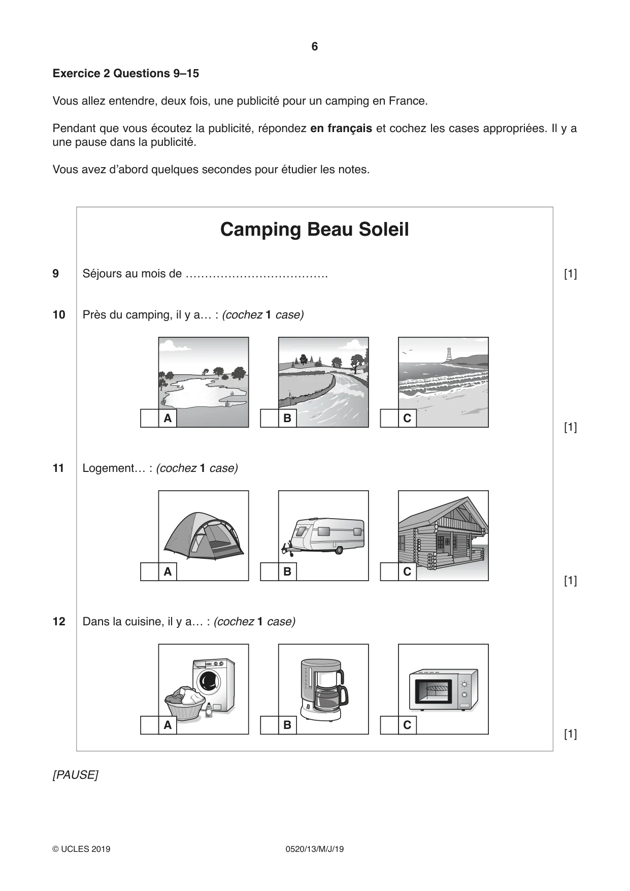 Cambridge IGCSE French - Foreign Language 0520 2019 May/June Paper 1 · Variant 3 question paper, page 6 of 12