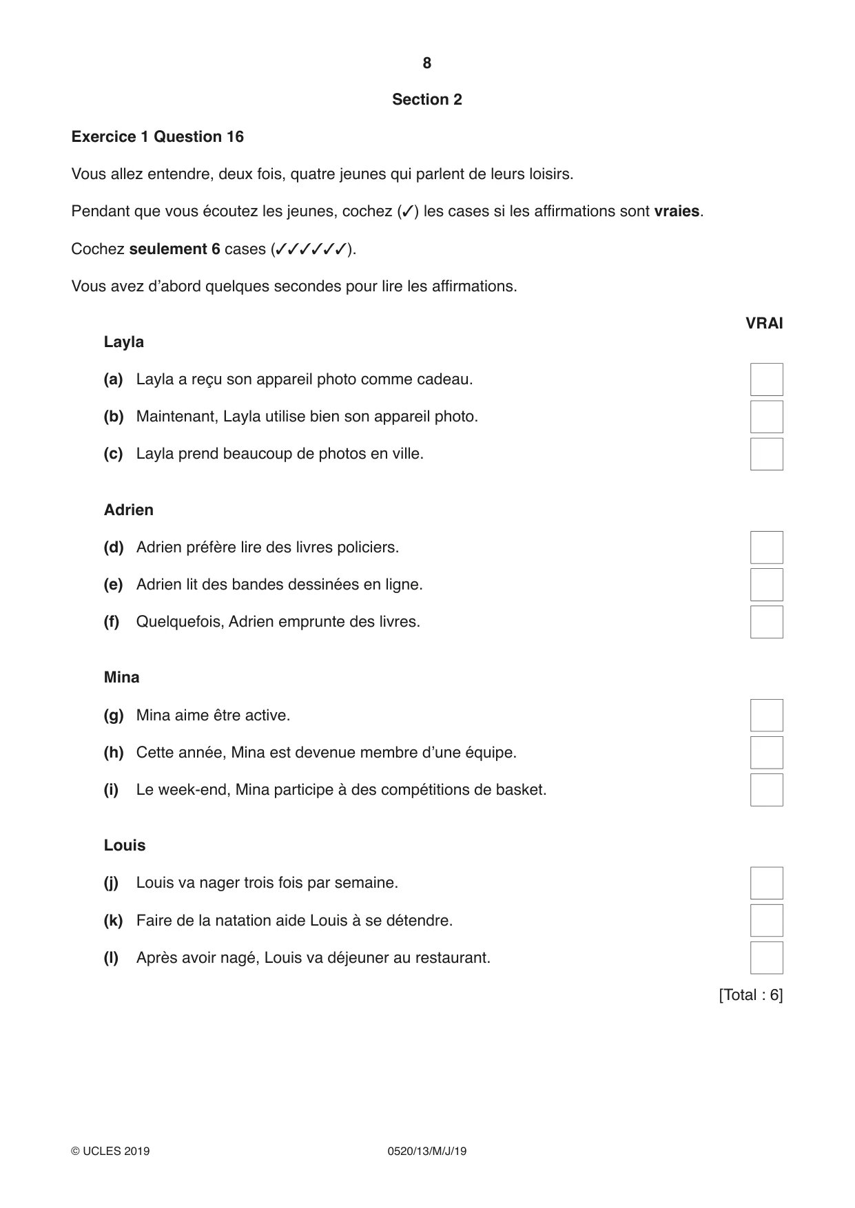 Cambridge IGCSE French - Foreign Language 0520 2019 May/June Paper 1 · Variant 3 question paper, page 8 of 12