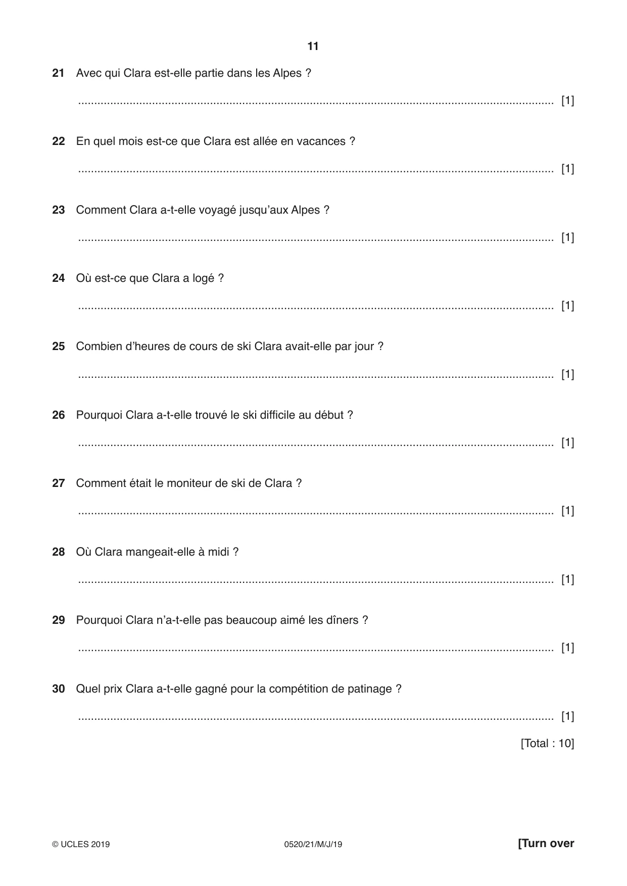 Cambridge IGCSE French - Foreign Language 0520 2019 May/June Paper 2 · Variant 1 question paper, page 11 of 16