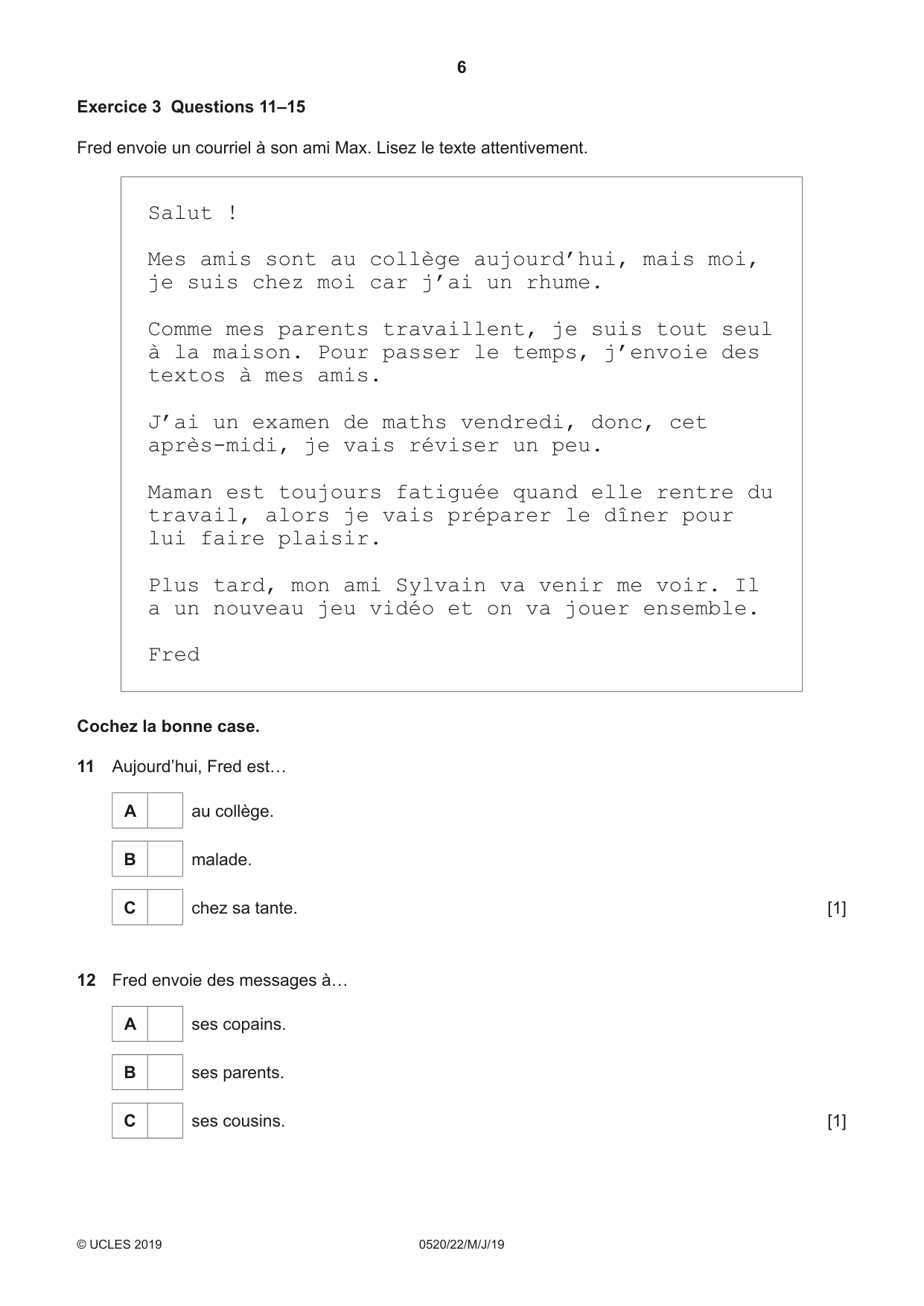 Cambridge IGCSE French - Foreign Language 0520 2019 May/June Paper 2 · Variant 2 question paper, page 6 of 16