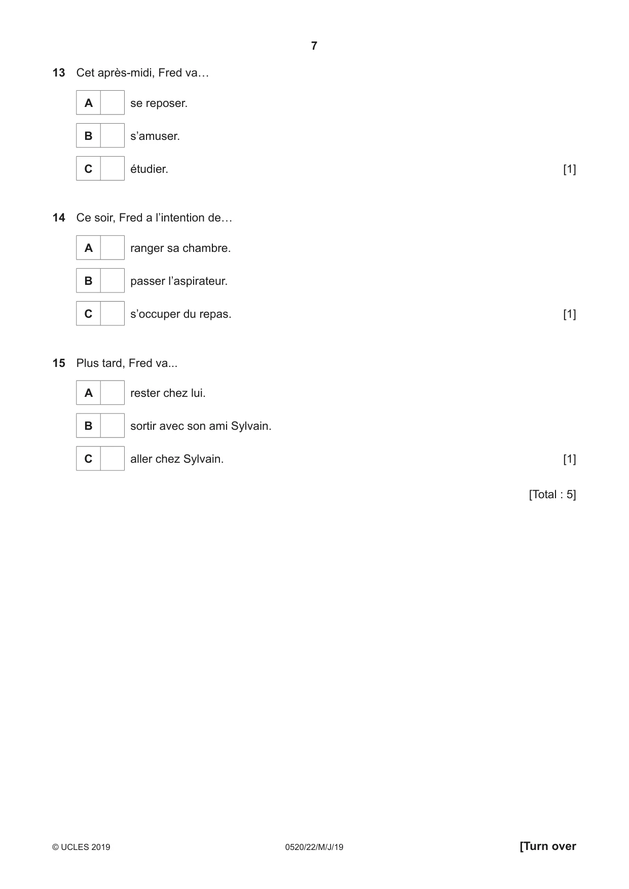 Cambridge IGCSE French - Foreign Language 0520 2019 May/June Paper 2 · Variant 2 question paper, page 7 of 16