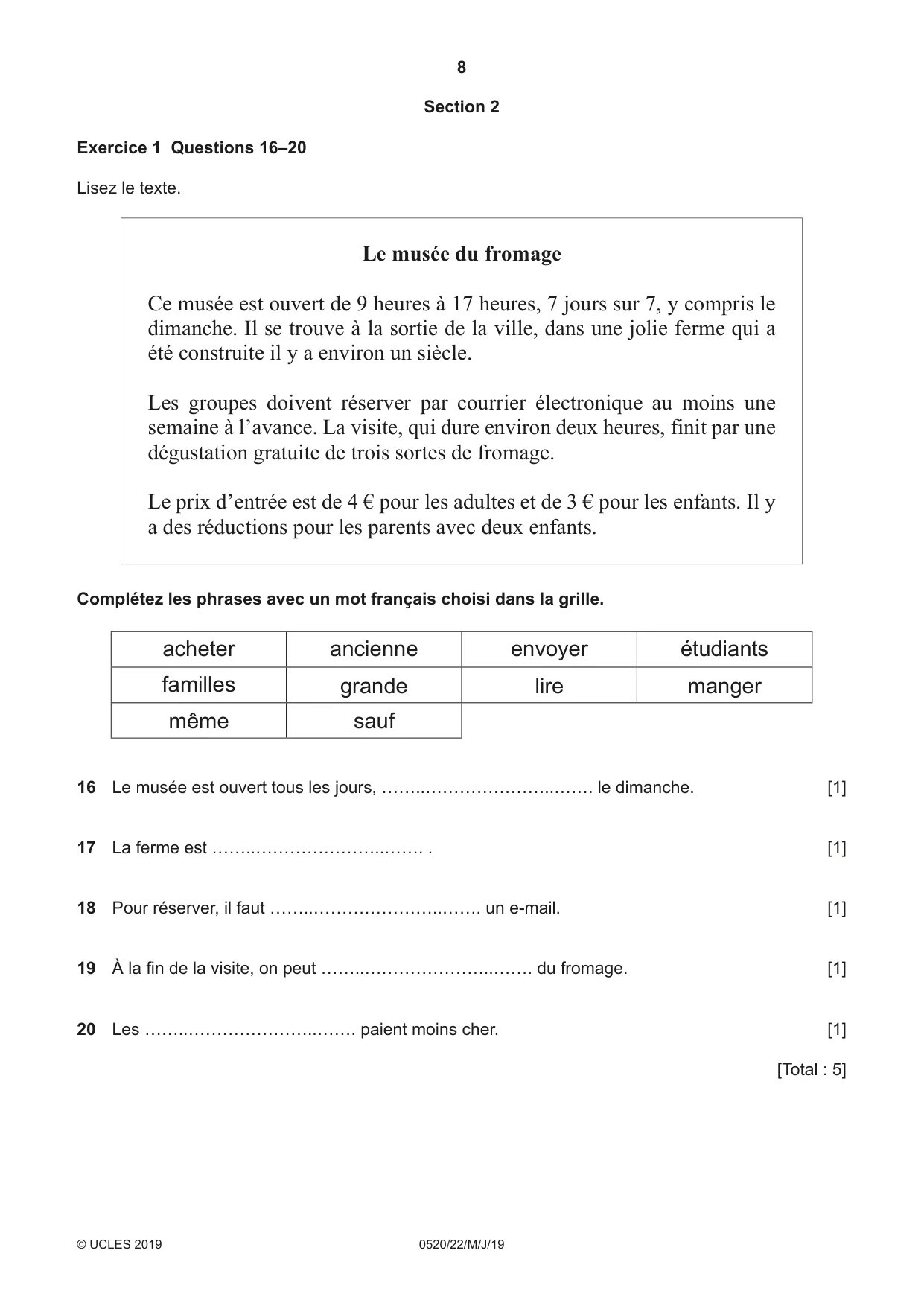 Cambridge IGCSE French - Foreign Language 0520 2019 May/June Paper 2 · Variant 2 question paper, page 8 of 16