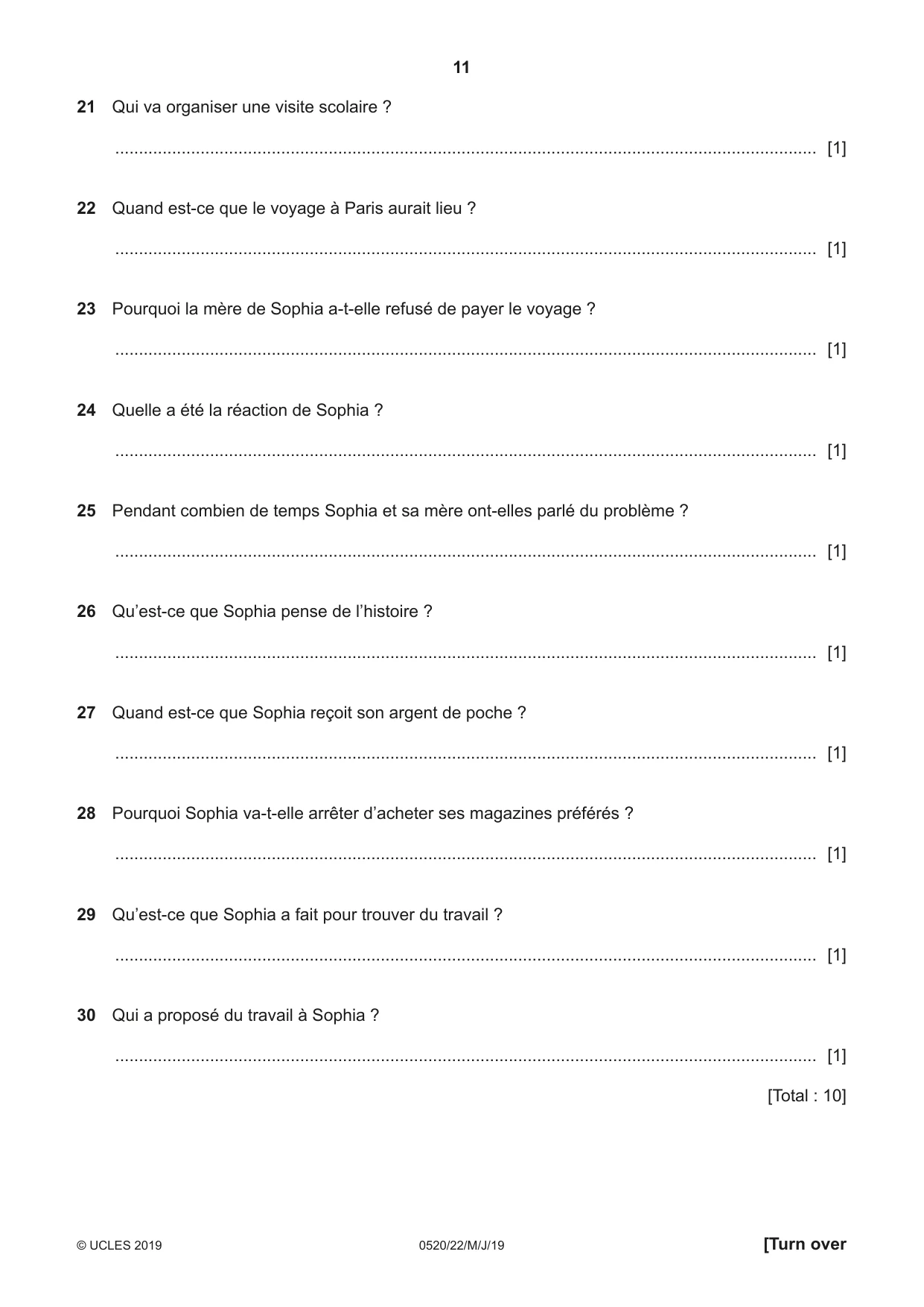 Cambridge IGCSE French - Foreign Language 0520 2019 May/June Paper 2 · Variant 2 question paper, page 11 of 16