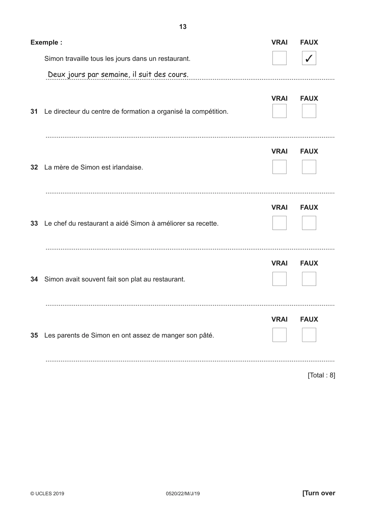 Cambridge IGCSE French - Foreign Language 0520 2019 May/June Paper 2 · Variant 2 question paper, page 13 of 16