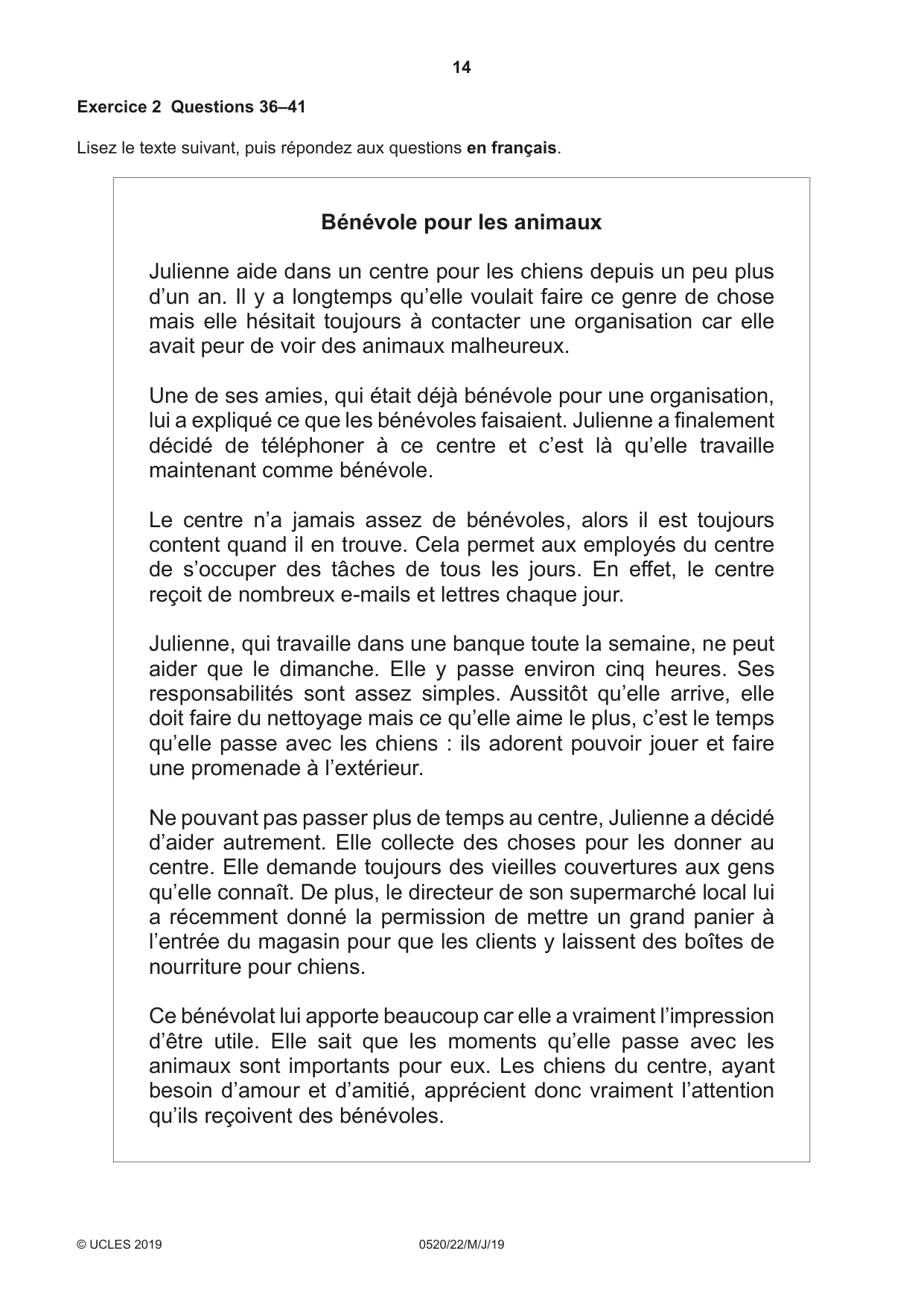 Cambridge IGCSE French - Foreign Language 0520 2019 May/June Paper 2 · Variant 2 question paper, page 14 of 16