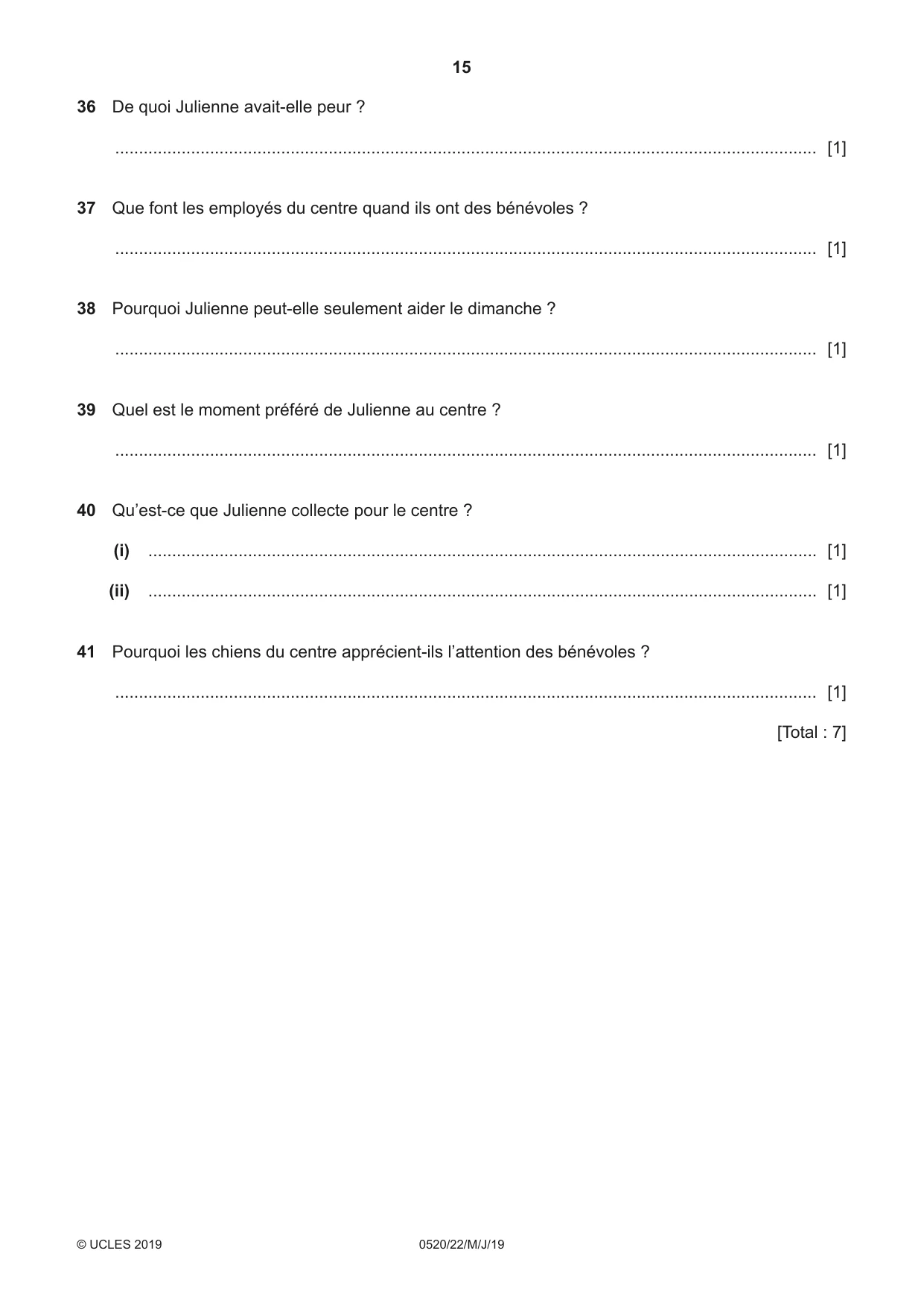 Cambridge IGCSE French - Foreign Language 0520 2019 May/June Paper 2 · Variant 2 question paper, page 15 of 16