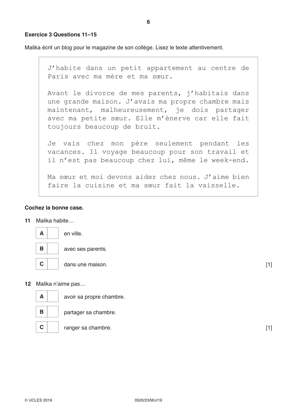 Cambridge IGCSE French - Foreign Language 0520 2019 May/June Paper 2 · Variant 3 question paper, page 6 of 16