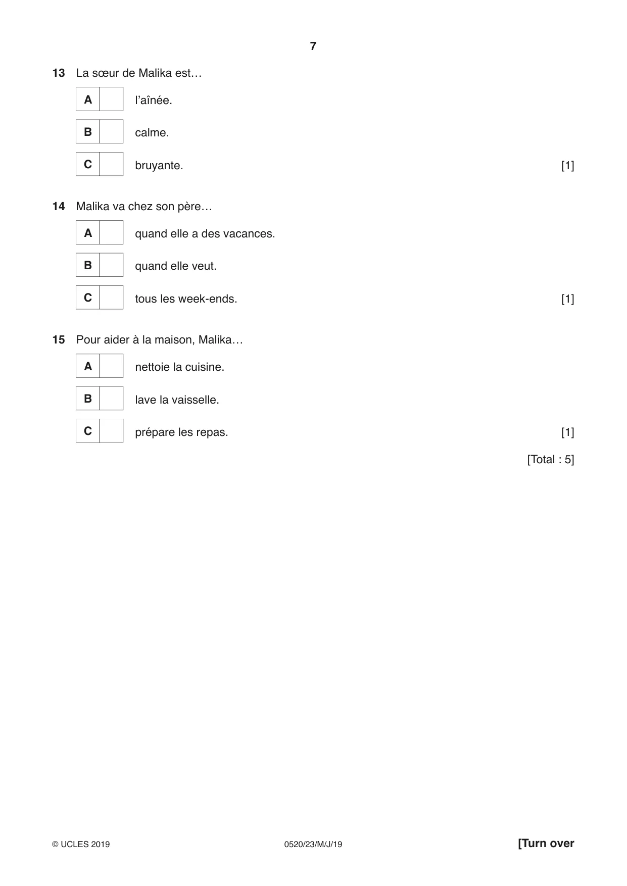 Cambridge IGCSE French - Foreign Language 0520 2019 May/June Paper 2 · Variant 3 question paper, page 7 of 16