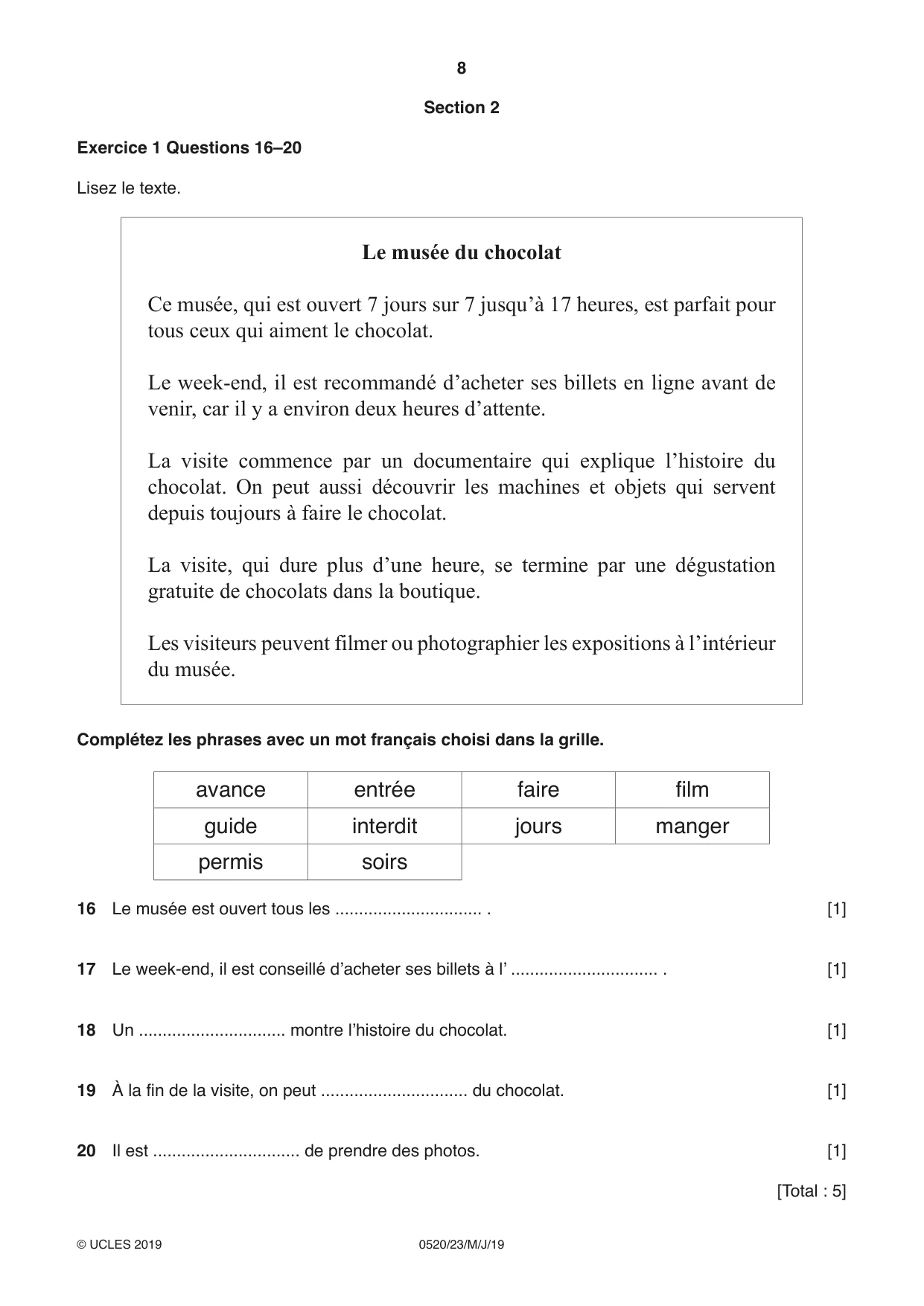 Cambridge IGCSE French - Foreign Language 0520 2019 May/June Paper 2 · Variant 3 question paper, page 8 of 16