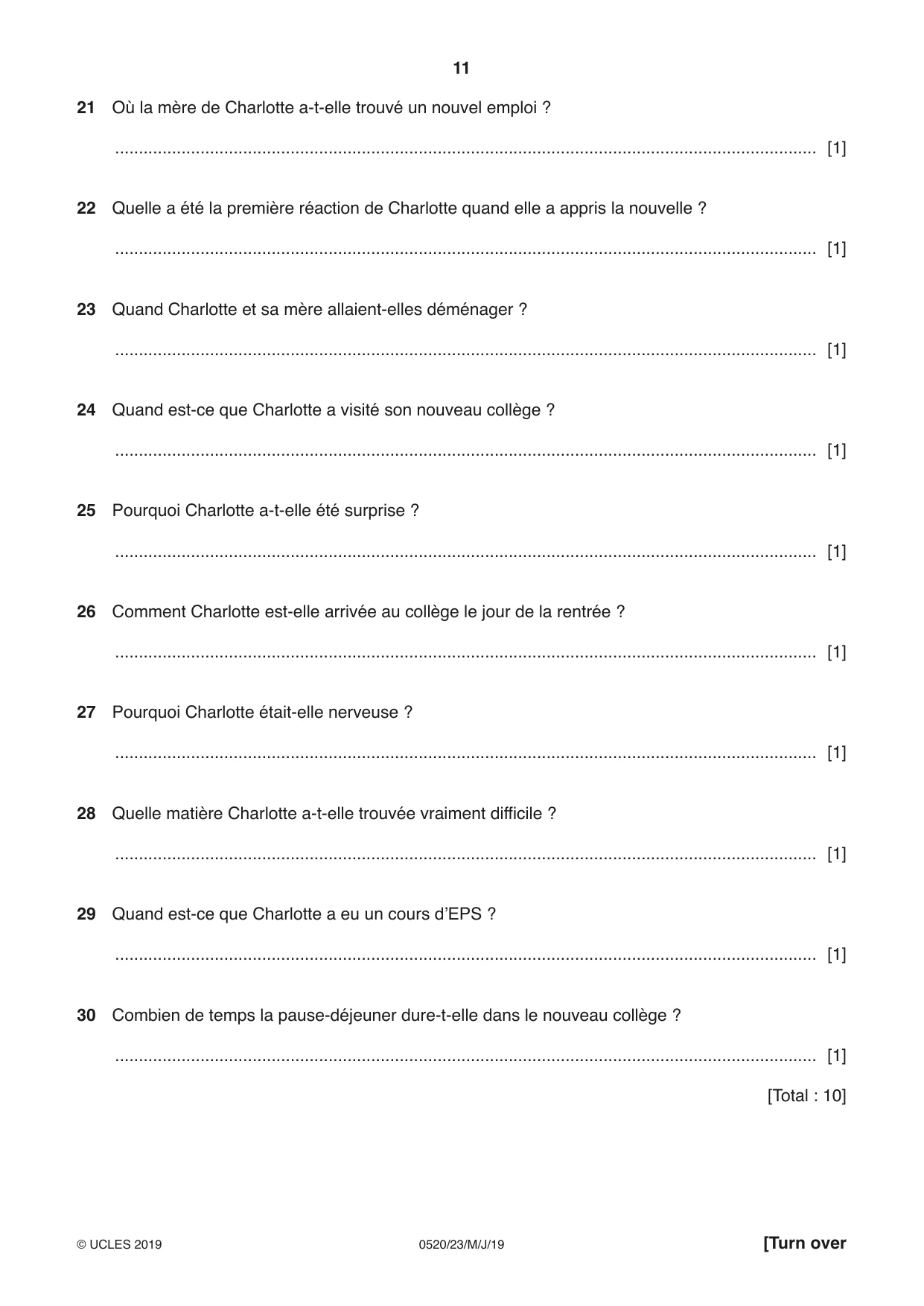 Cambridge IGCSE French - Foreign Language 0520 2019 May/June Paper 2 · Variant 3 question paper, page 11 of 16