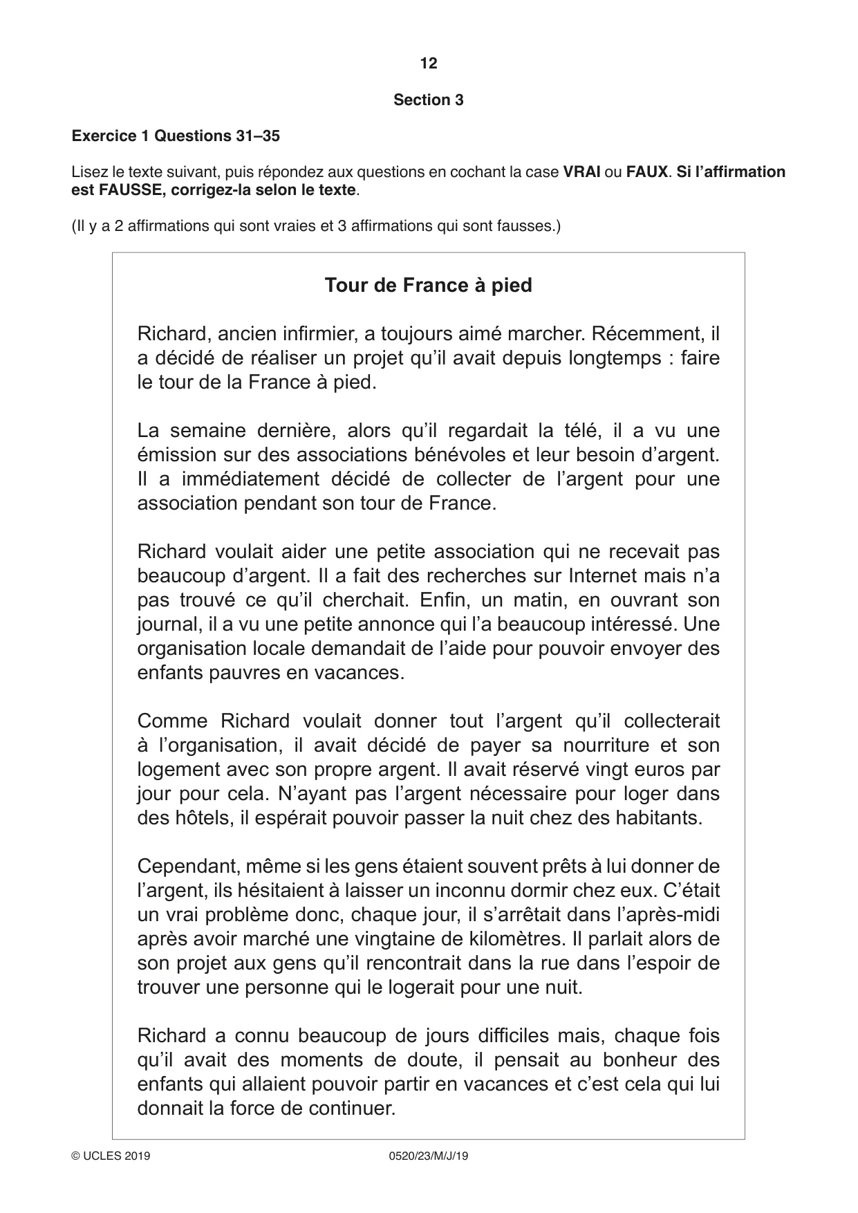 Cambridge IGCSE French - Foreign Language 0520 2019 May/June Paper 2 · Variant 3 question paper, page 12 of 16