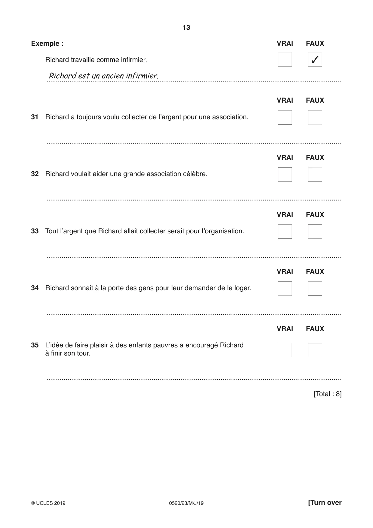Cambridge IGCSE French - Foreign Language 0520 2019 May/June Paper 2 · Variant 3 question paper, page 13 of 16