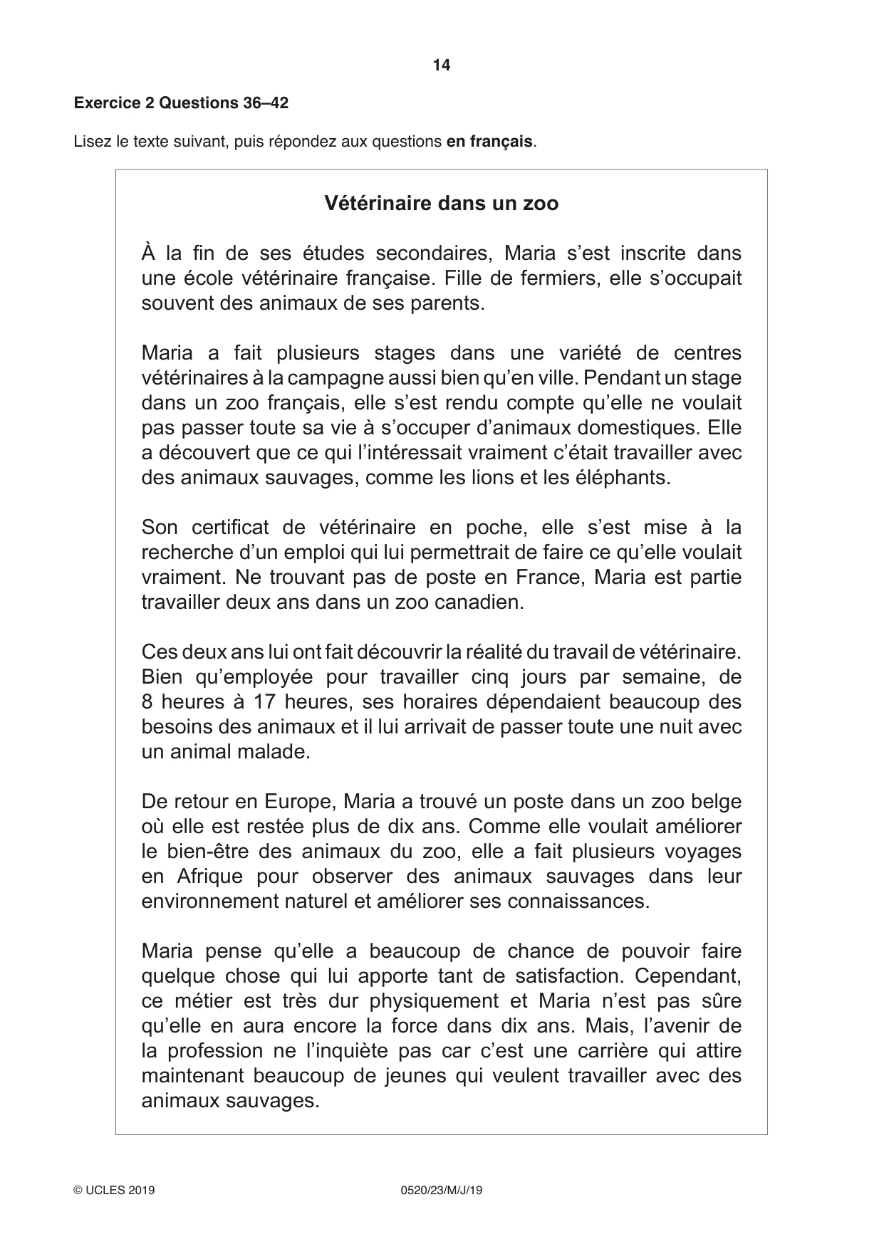 Cambridge IGCSE French - Foreign Language 0520 2019 May/June Paper 2 · Variant 3 question paper, page 14 of 16