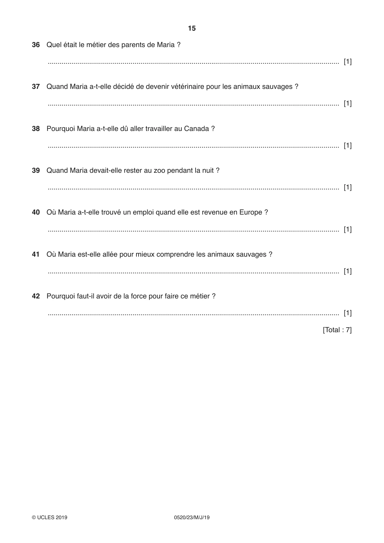Cambridge IGCSE French - Foreign Language 0520 2019 May/June Paper 2 · Variant 3 question paper, page 15 of 16