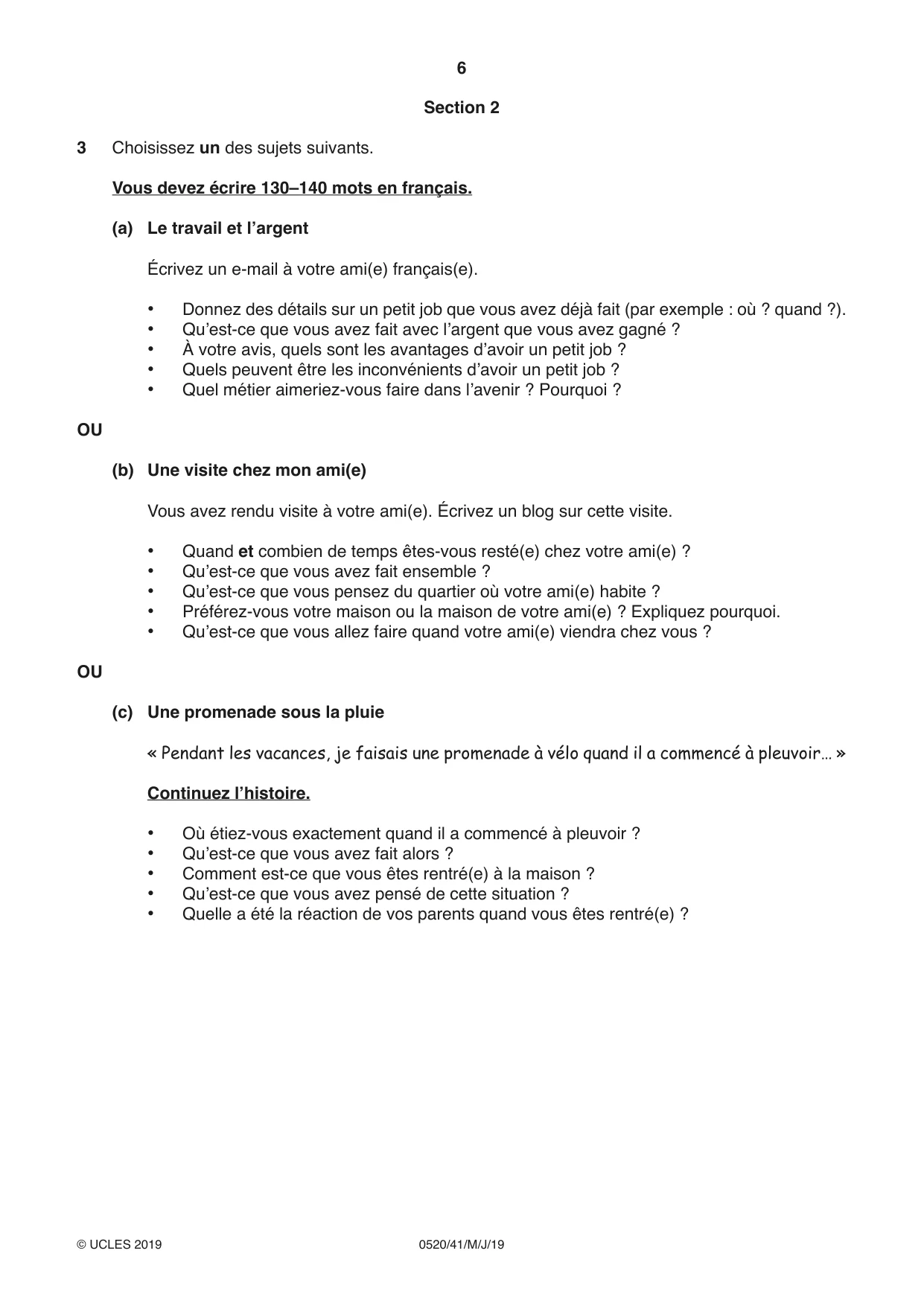 Cambridge IGCSE French - Foreign Language 0520 2019 May/June Paper 4 · Variant 1 question paper, page 6 of 8