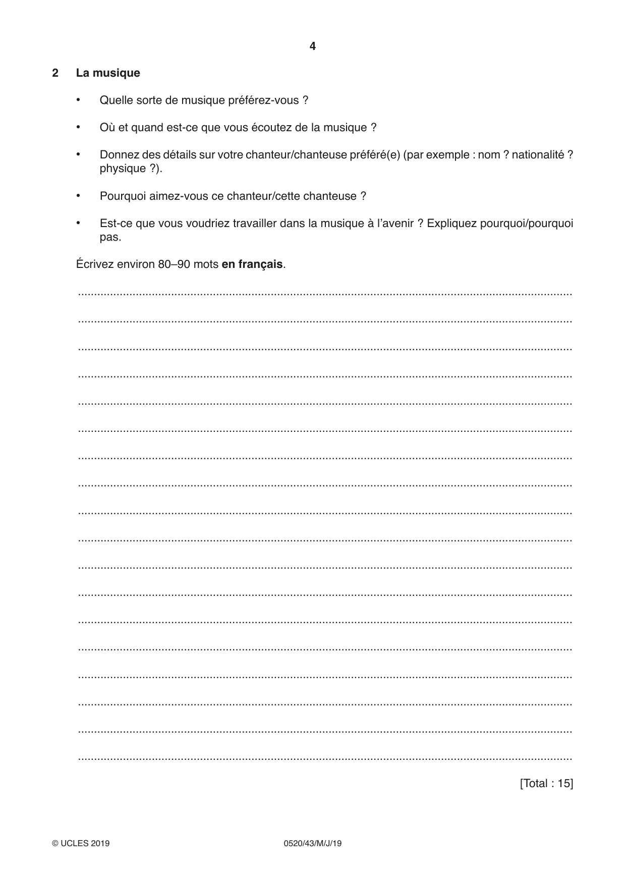Cambridge IGCSE French - Foreign Language 0520 2019 May/June Paper 4 · Variant 3 question paper, page 4 of 8