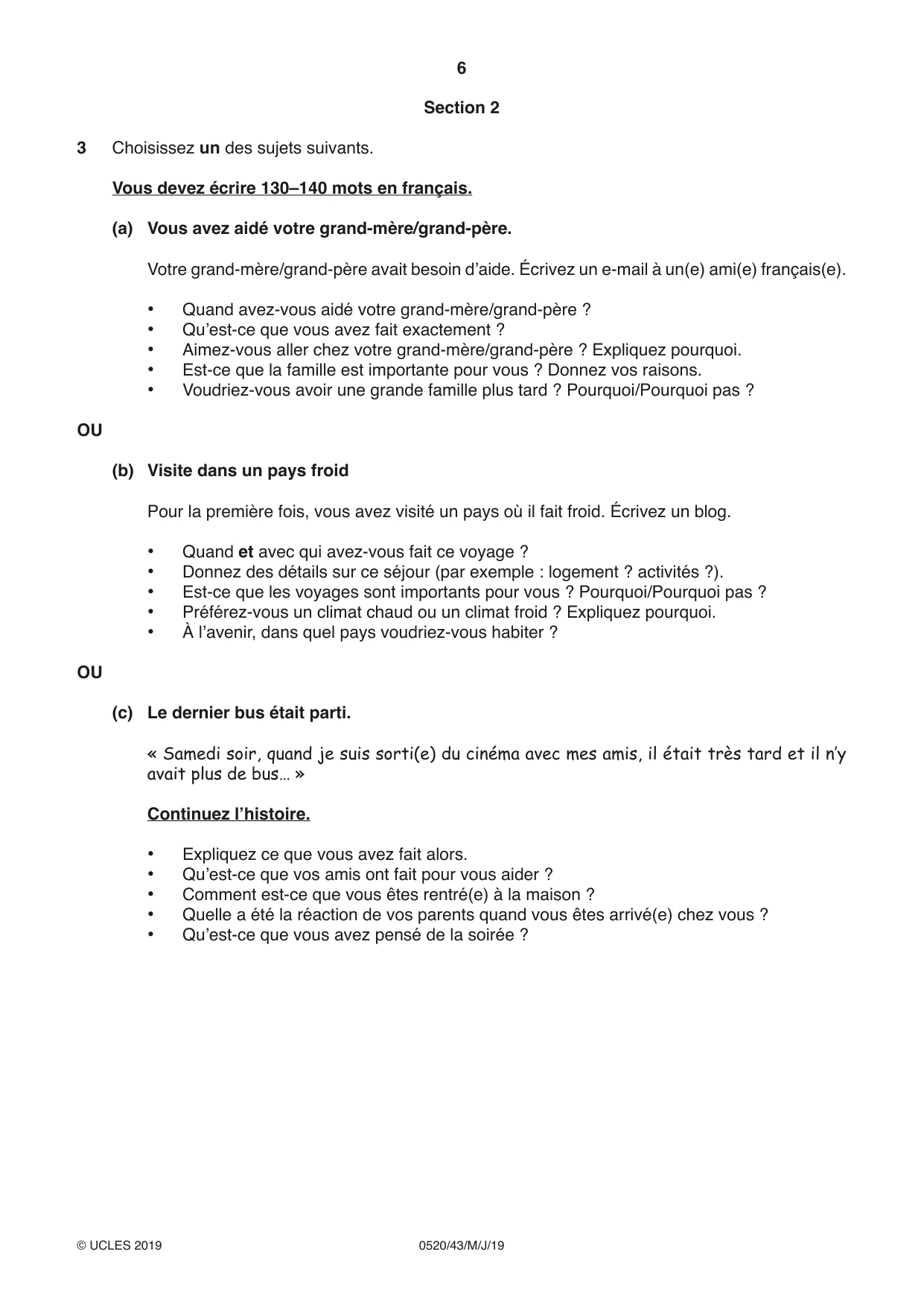 Cambridge IGCSE French - Foreign Language 0520 2019 May/June Paper 4 · Variant 3 question paper, page 6 of 8