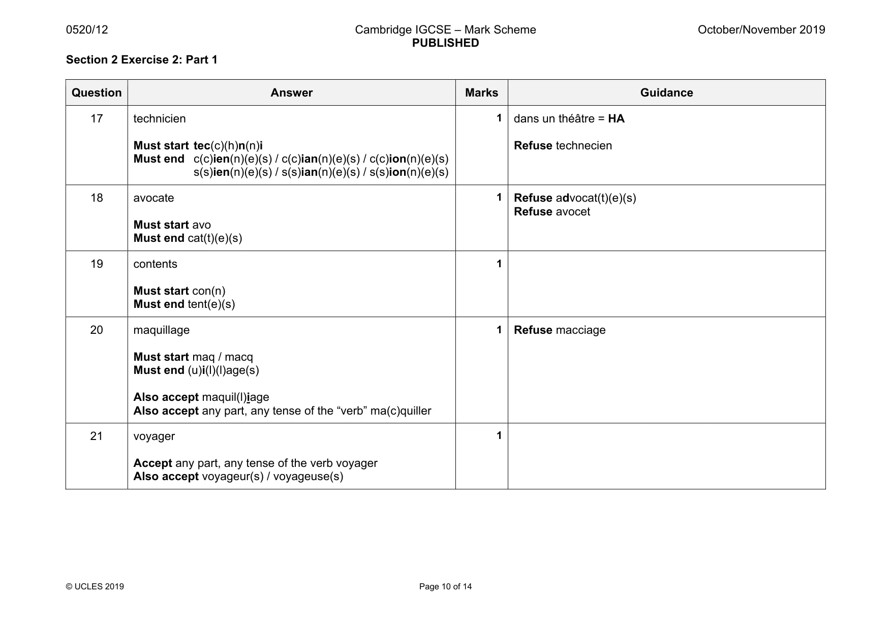 Mark scheme, page 10 of 14