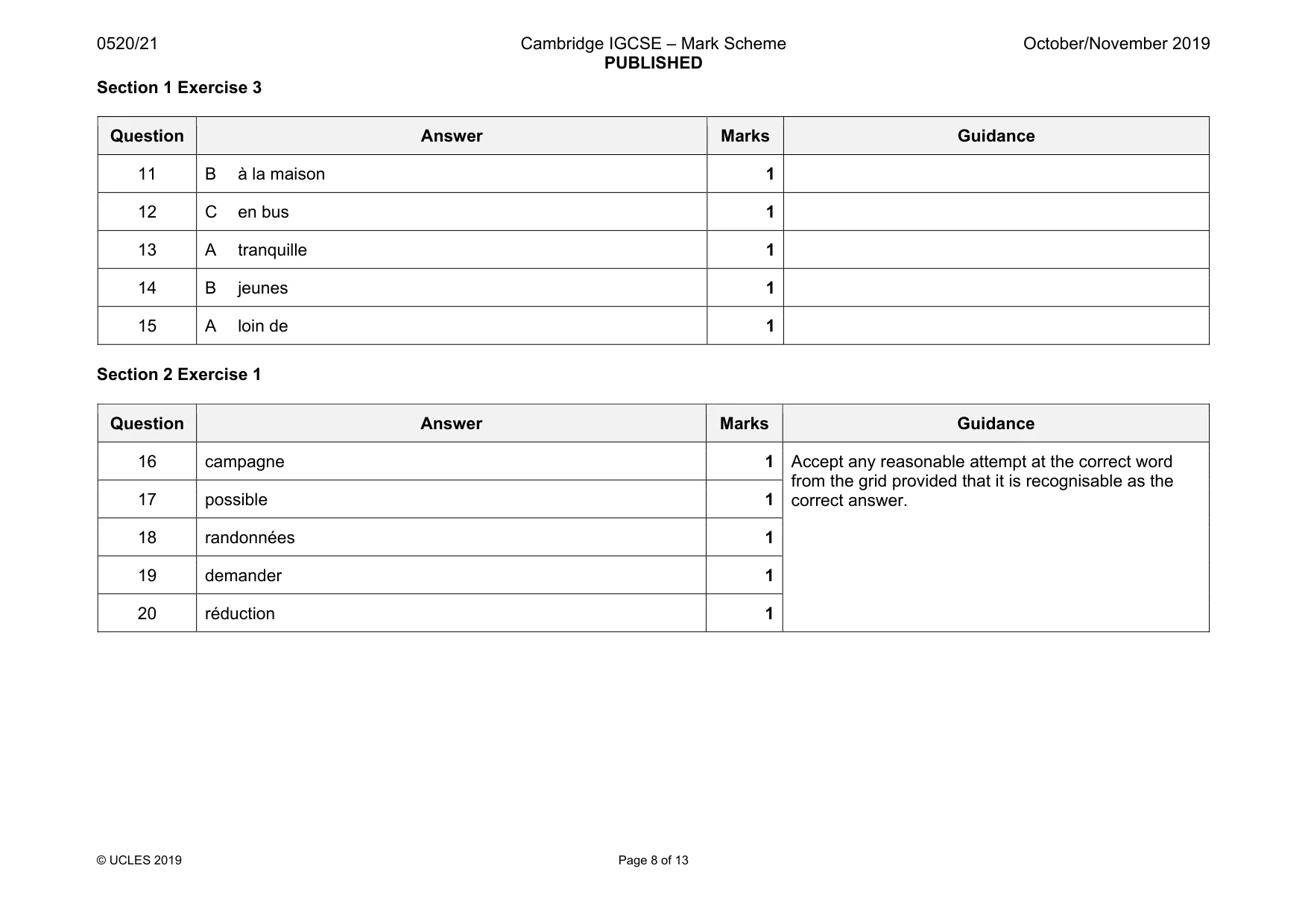 Mark scheme, page 8 of 13