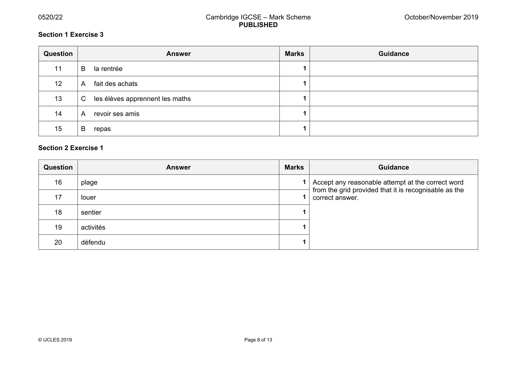 Mark scheme, page 8 of 13