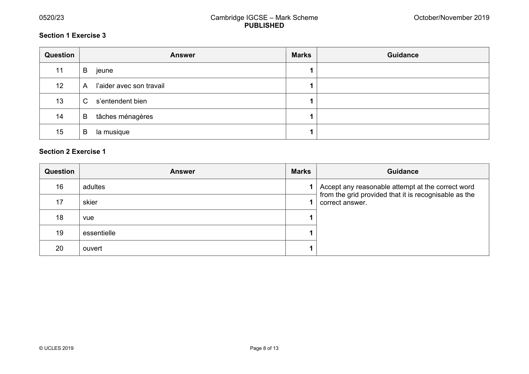 Mark scheme, page 8 of 13