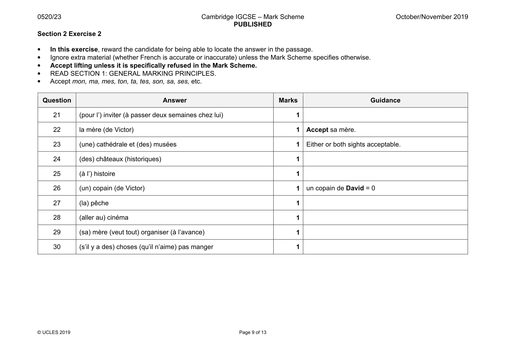 Mark scheme, page 9 of 13
