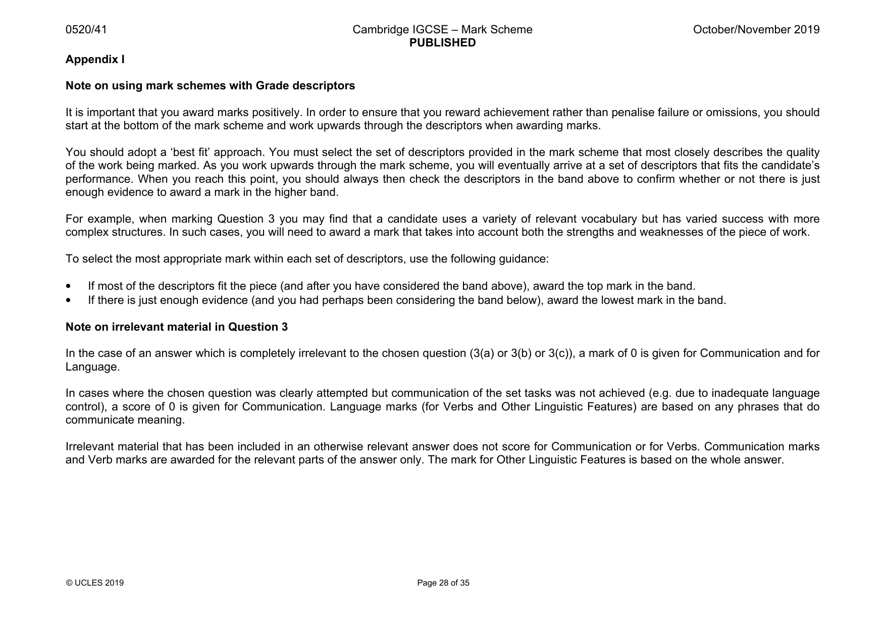 Mark scheme, page 28 of 35